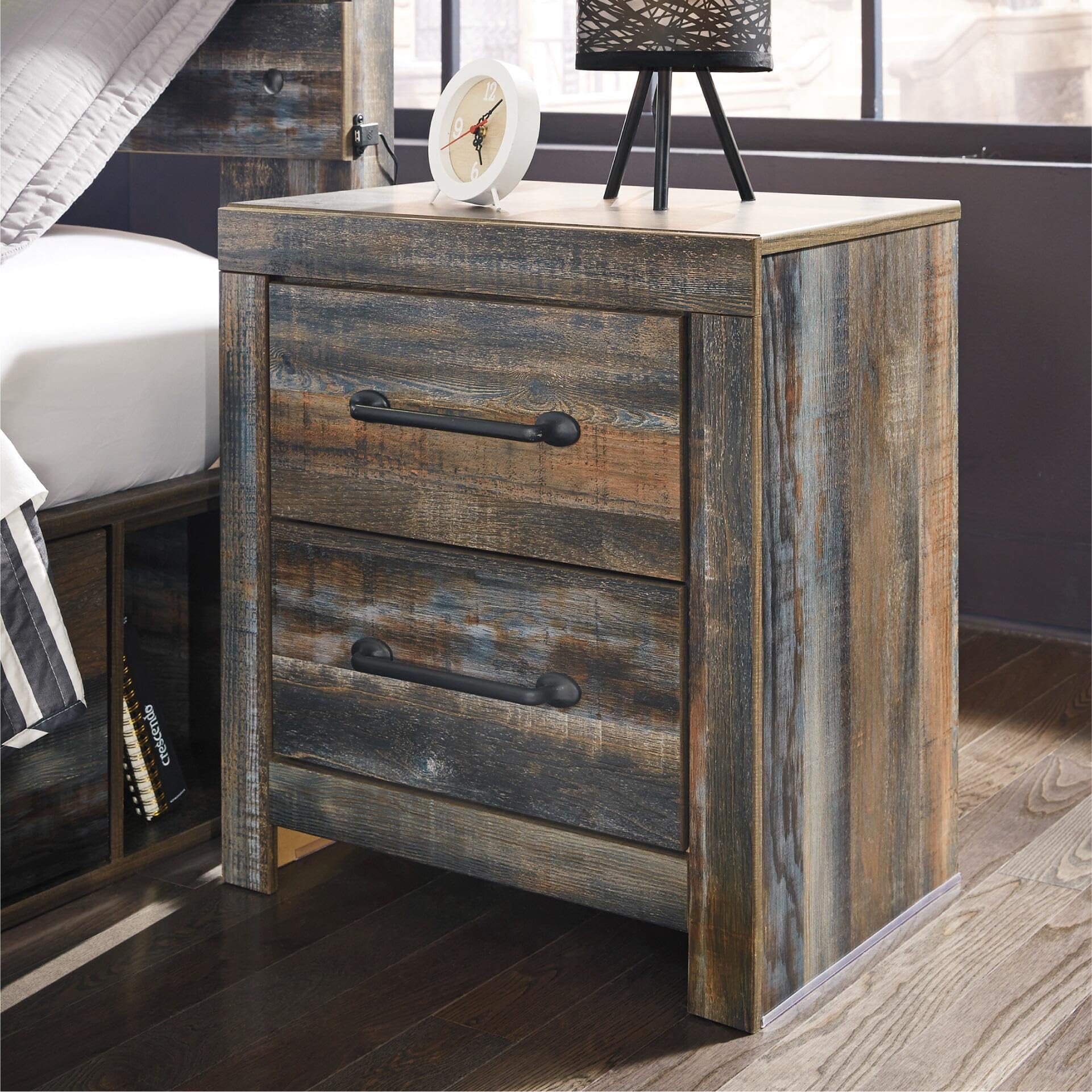 Signature Design by Ashley Wynnlow Rustic 2 Drawer Two Drawer Nightstand, 24.41" Tall, Weathered Gray Gronata