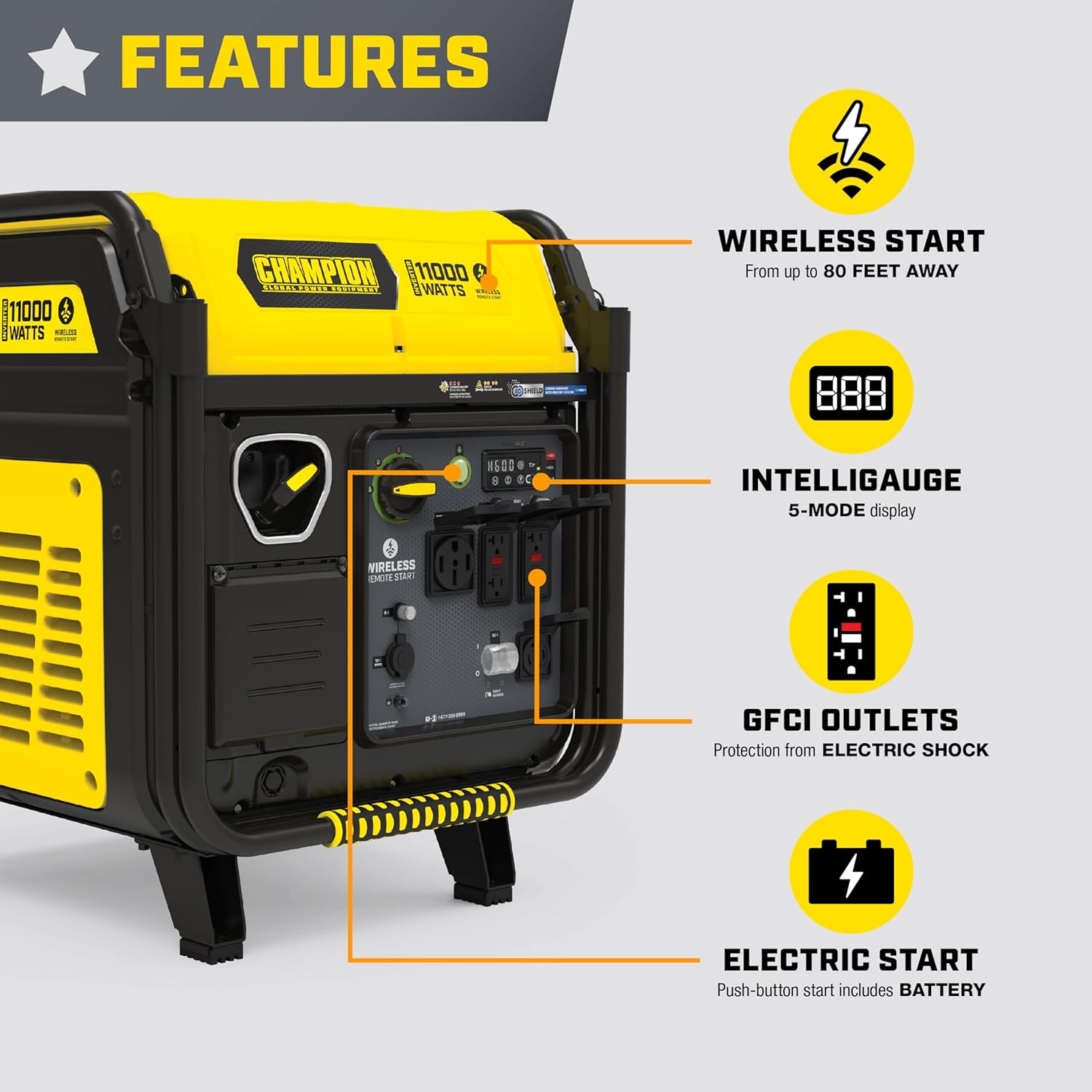 Champion Power Equipment 11,000-Watt Wireless Remote Start Home Backup Portable Inverter Generator with Quiet Technology and Free 3-Year Warranty Gronata