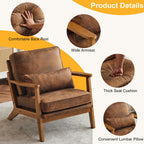 Karl home Accent Chair Wide Armrest Mid-Century Lounge Chair Linen Fabric Armchair with Lumbar Pillow & Solid Wood Frame for Living Room, Bedroom, Balcony, Green Gronata