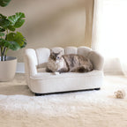 Paws & Purrs Retro Scalloped Back Sofa Style Pet Bed, Dog & Cat Couch with Tufted Cushion & Armrest, Stylish Indoor Pet Furniture, Sage Gronata