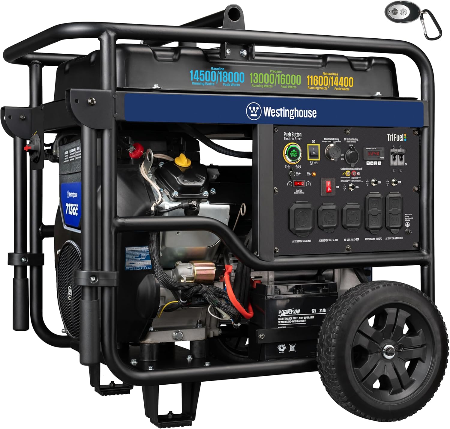 Westinghouse 18000 Peak Watt Tri-Fuel Home Backup Portable Generator, Remote Electric Start, Transfer Switch Ready, Gas, Propane, and Natural Gas Powered, CO Sensor Gronata