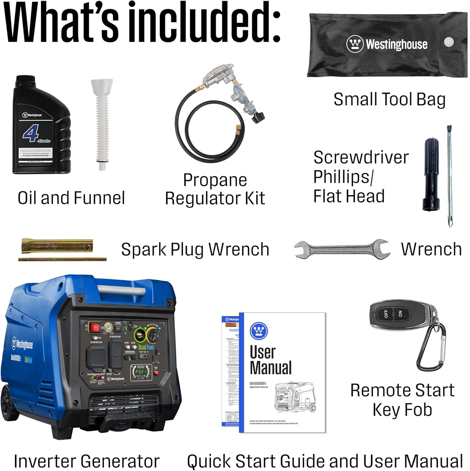 Westinghouse 5000 Peak Watt Super Quiet Dual Fuel Portable Inverter Generator, Remote Electric Start, Gas & Propane Powered, RV Ready, CO Sensor, Parallel Capable Gronata