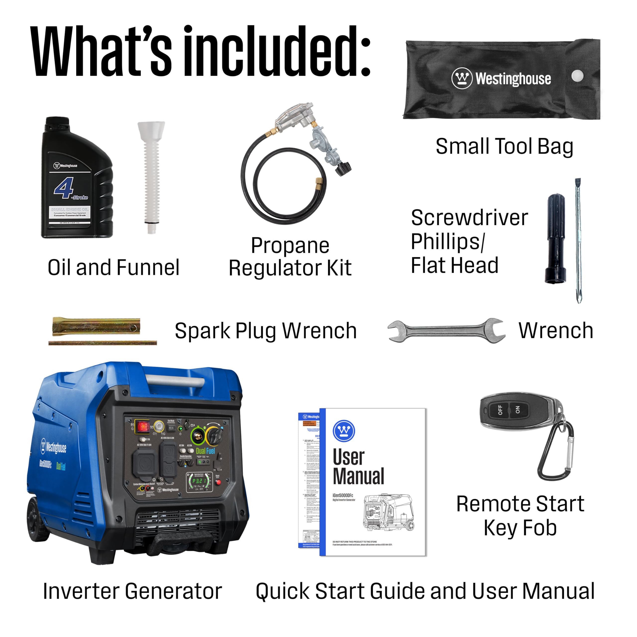 Westinghouse iGen4500DFc Super Quiet Dual Fuel Portable Inverter Generator, 4500 Peak Watts & 3700 Rated Watts, Remote Electric Start, Gas & Propane Powered, RV Ready, CO Sensor, Parallel Capable Gronata