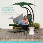 Best Choice Products Outdoor Hanging Curved Steel Chaise Lounge Chair Swing w/Built-in Pillow and Removable Canopy - Navy Blue Gronata