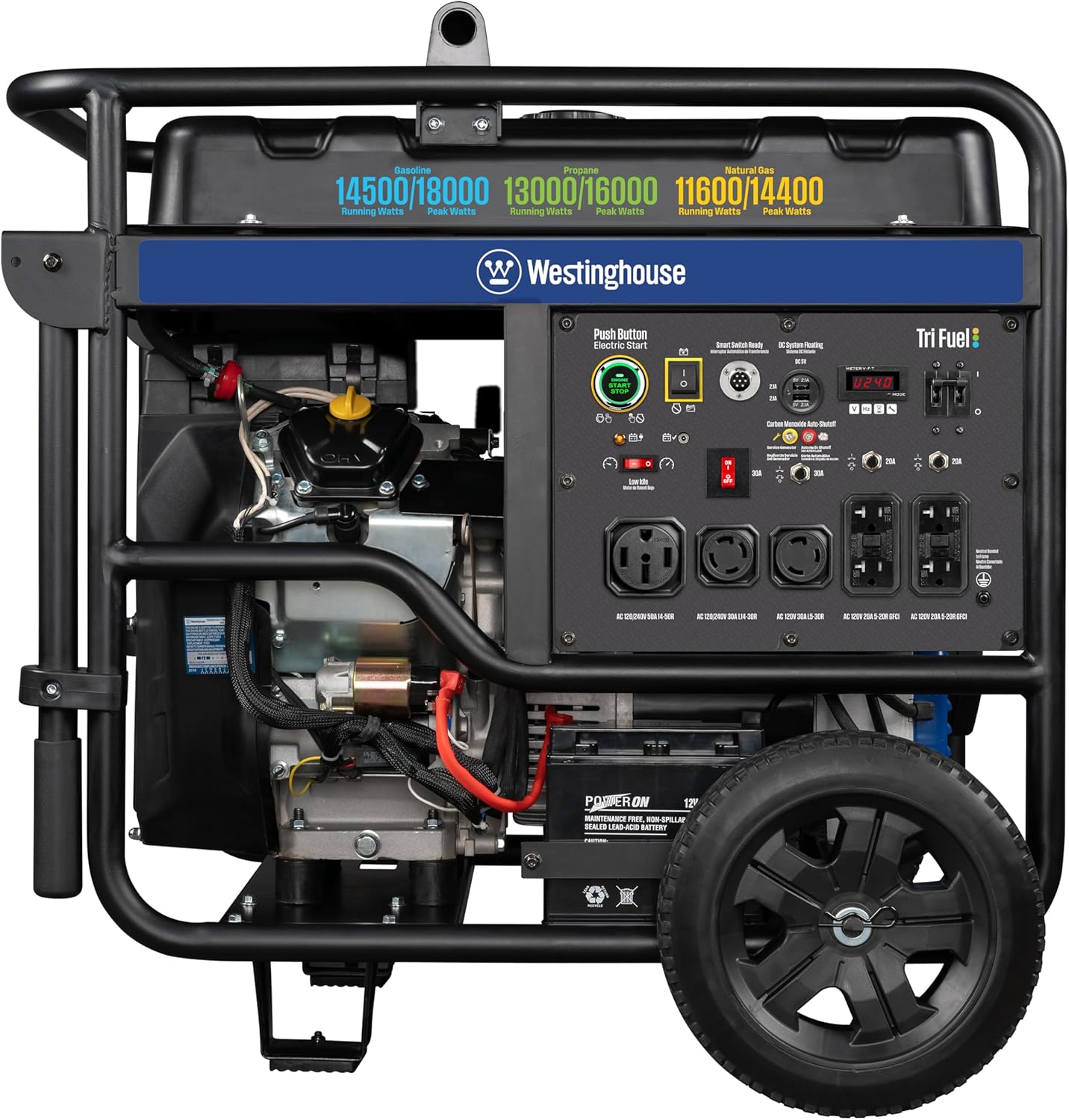Westinghouse 18000 Peak Watt Tri-Fuel Home Backup Portable Generator, Remote Electric Start, Transfer Switch Ready, Gas, Propane, and Natural Gas Powered, CO Sensor Gronata