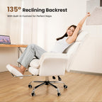 Big and Tall Office Chair, Flip Armrests for Pets & Cross Legged Sitting, Executive Ergonomic Computer Gaming Chair with Foot Rest, Teddy Fleece Wide Seat Reclining Desk Chair, White Vanity Chair Gronata