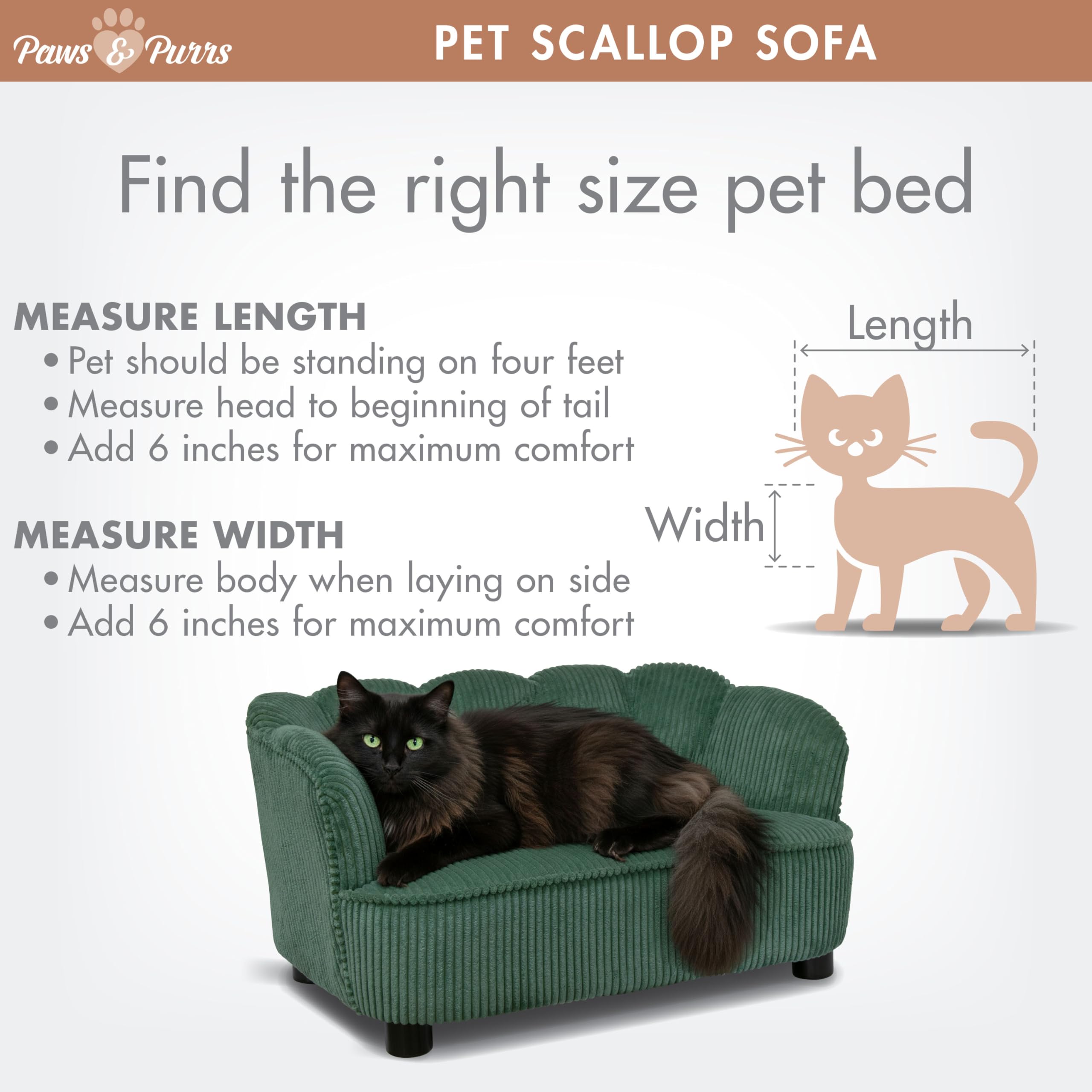 Paws & Purrs Retro Scalloped Back Sofa Style Pet Bed, Dog & Cat Couch with Tufted Cushion & Armrest, Stylish Indoor Pet Furniture, Sage Gronata