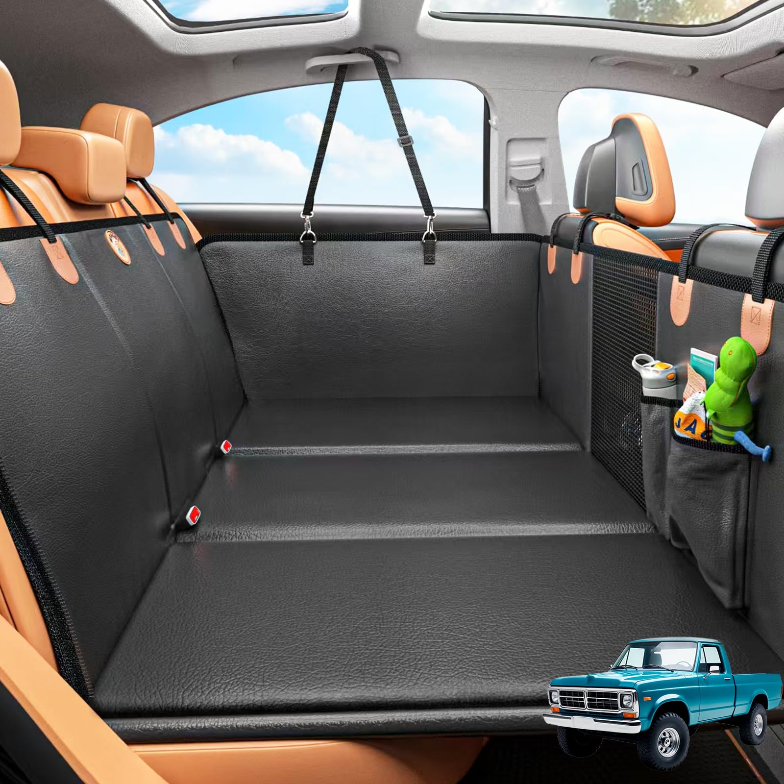 MYJAQI Back Seat Extender for Dogs, Waterproof Dog Car Seat Cover for Back Seat with Hard Bottom, 2026 Upgraded Material, Anti Scratch, Safer, Easy to Use and Clean, Holds 400lbs Gronata