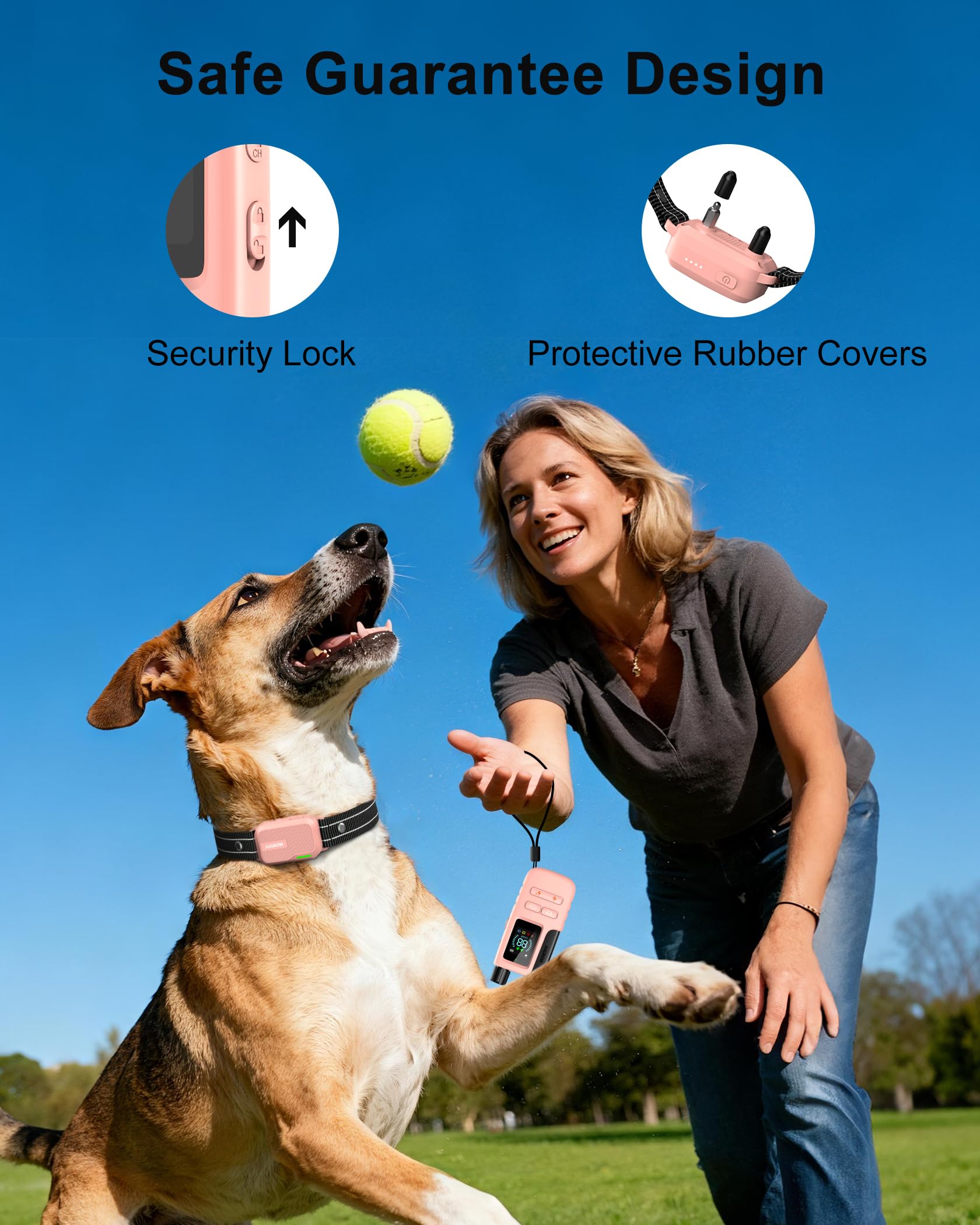 Jugbow Dog Shock Collar - 4500FT Dog Training Collar with Remote, IPX8 Waterproof Electric Dog Collar with 4 Training Modes, Security Lock, Rechargeable eCollar for 10-120lbs Small Medium Large Dogs Gronata