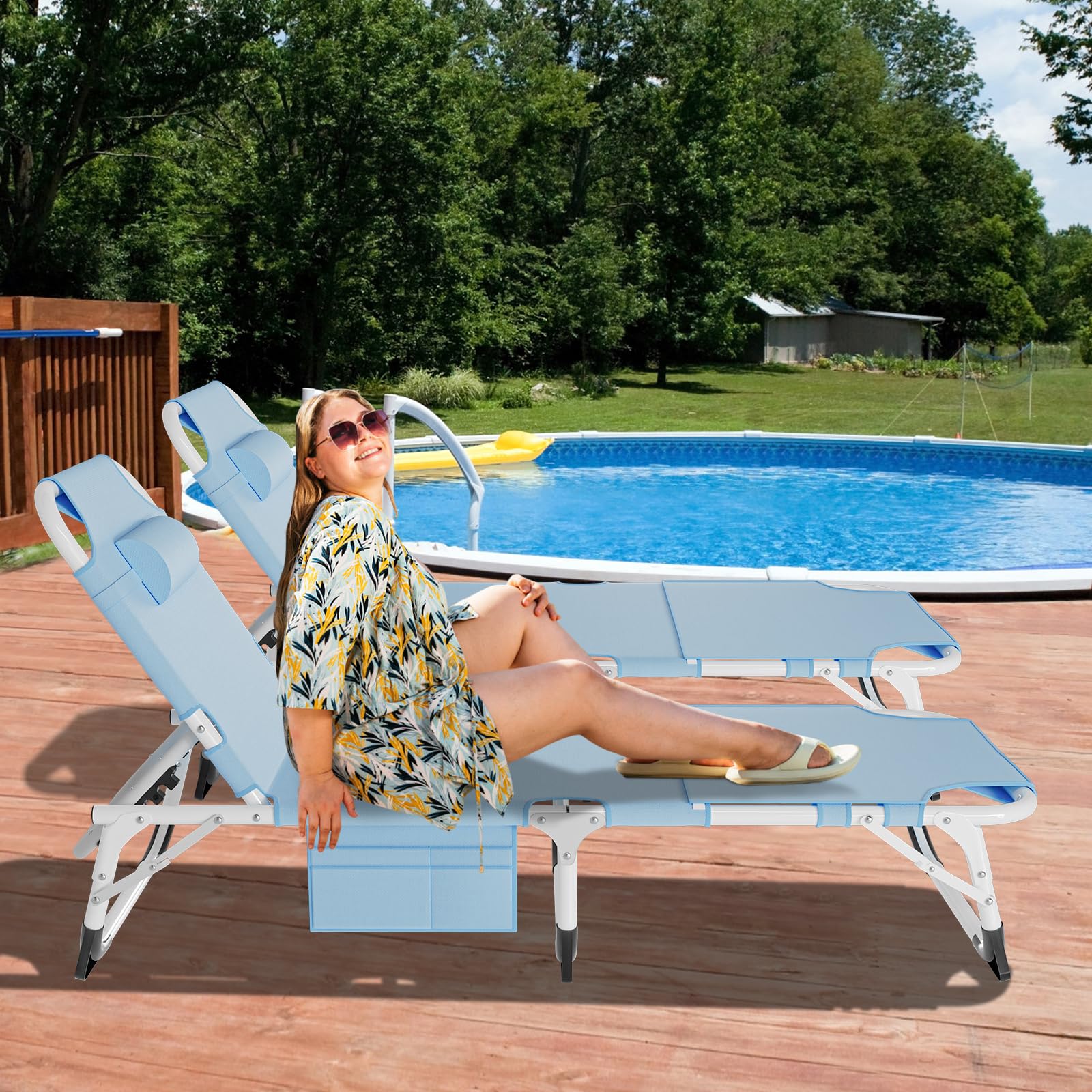 DoCred Heavy Duty Chaise Lounge Chair, Adjustable 5-Position Folding Chaise Lounge Chairs for Outside, Portable Lay Flat Beach Lounge Chair for Outdoor Sunbathing Beach Pool Lawn Camping Gronata