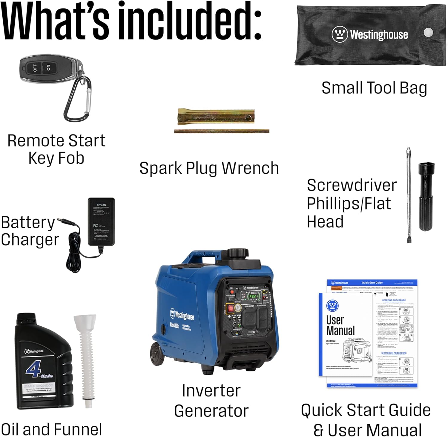 Westinghouse 4000 Peak Watt Super Quiet Portable Inverter Generator, Remote Electric Start with Auto Choke, RV Ready 30A Outlet, Gas Powered, CO Sensor, Parallel Capable Gronata
