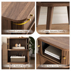Decofy Fluted Nightstand Set of 2, Mid Century Modern Bedside Table with Charging Station, Walnut End Tables with Sliding Tambour Doors, Storage Cabinet and Open Shelf for Bedroom, Walnut Gronata