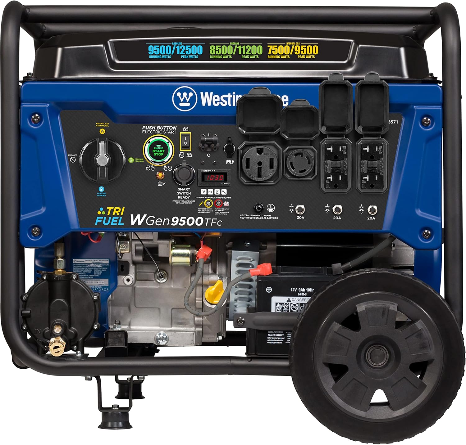 Westinghouse 12500 Peak Watt Tri-Fuel Home Backup Portable Generator, Remote Electric Start, Transfer Switch Ready, Gas, Propane, and Natural Gas Powered Gronata