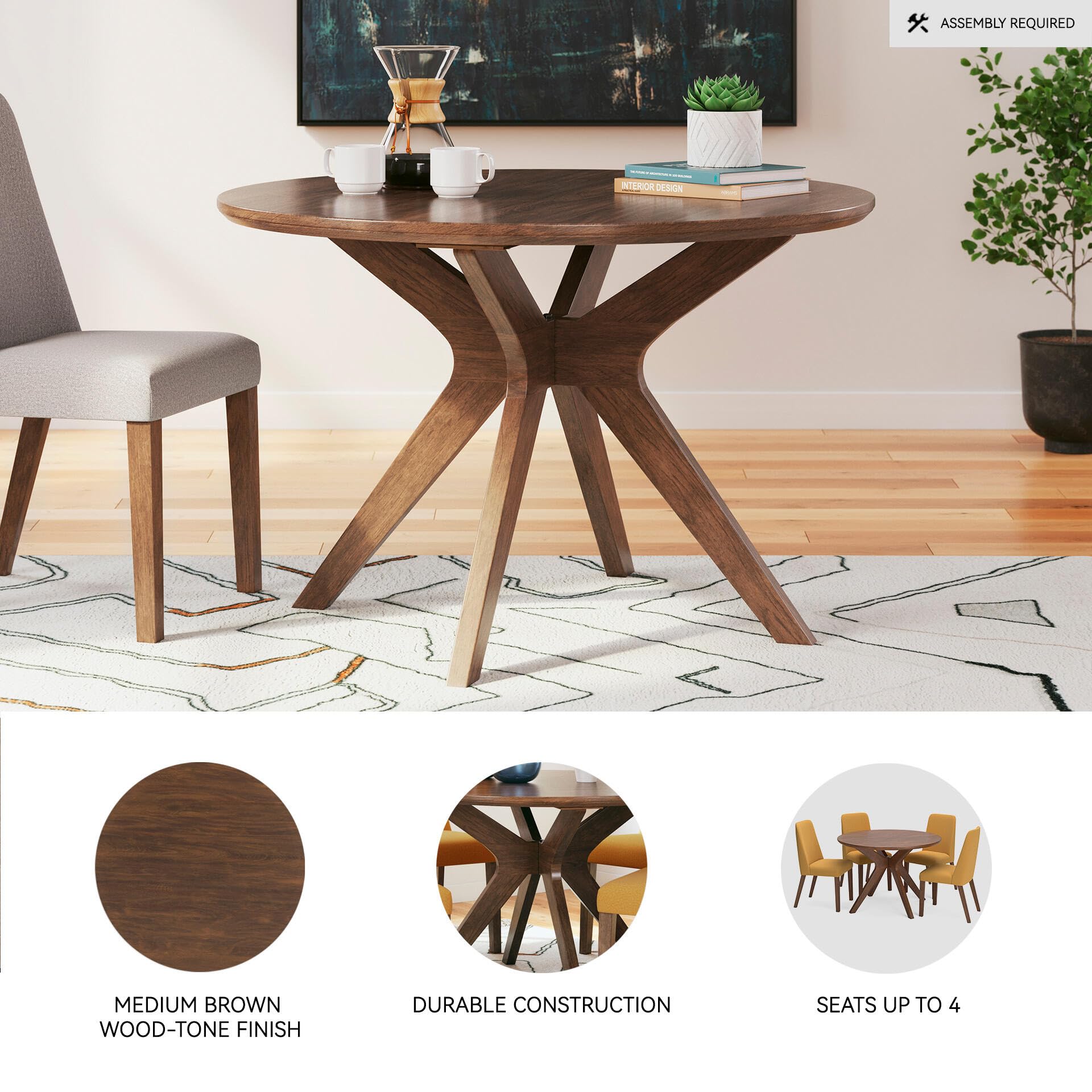 Signature Design by Ashley Lyncott Traditional Round Dining Room Table, Seats up to 4, Brown, 45" W x 29.75" H Gronata