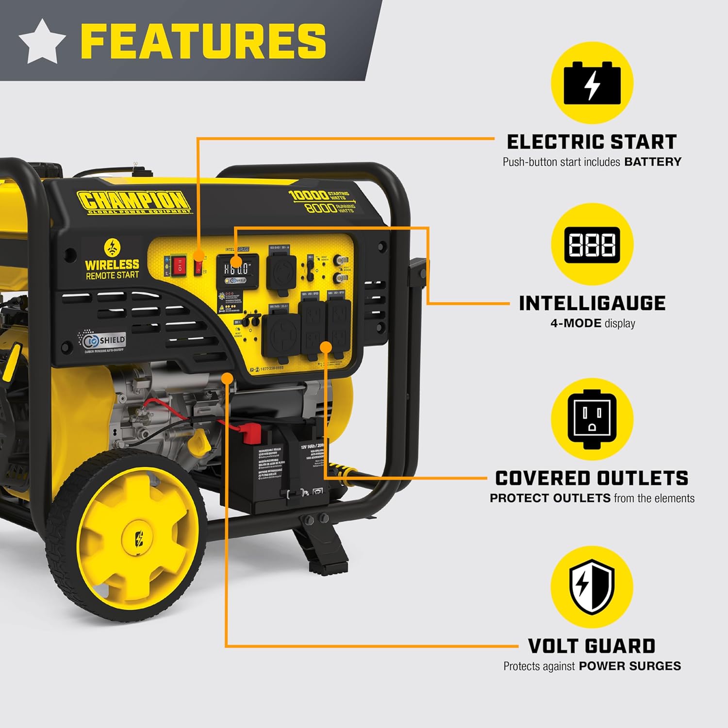 Champion Power Equipment 10,000-Watt Wireless Remote Start Home Backup Portable Generator with Free 3-Year Warranty Gronata