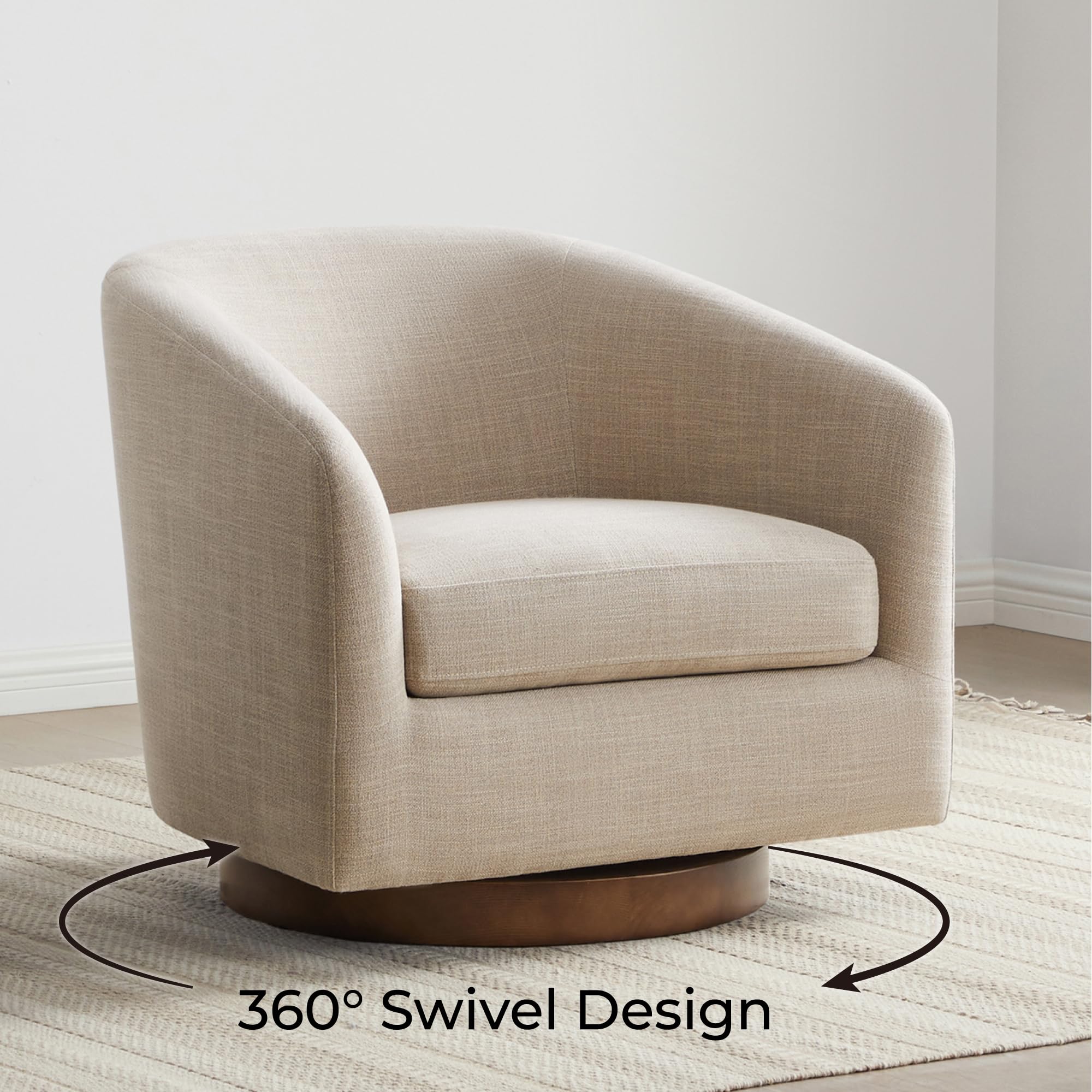 CHITA Swivel Accent Chair, Fully Assembled Fabric Barrel Armchair with FSC Certified Upholstered for Living Room, Bedroom and Office, Cream Gronata