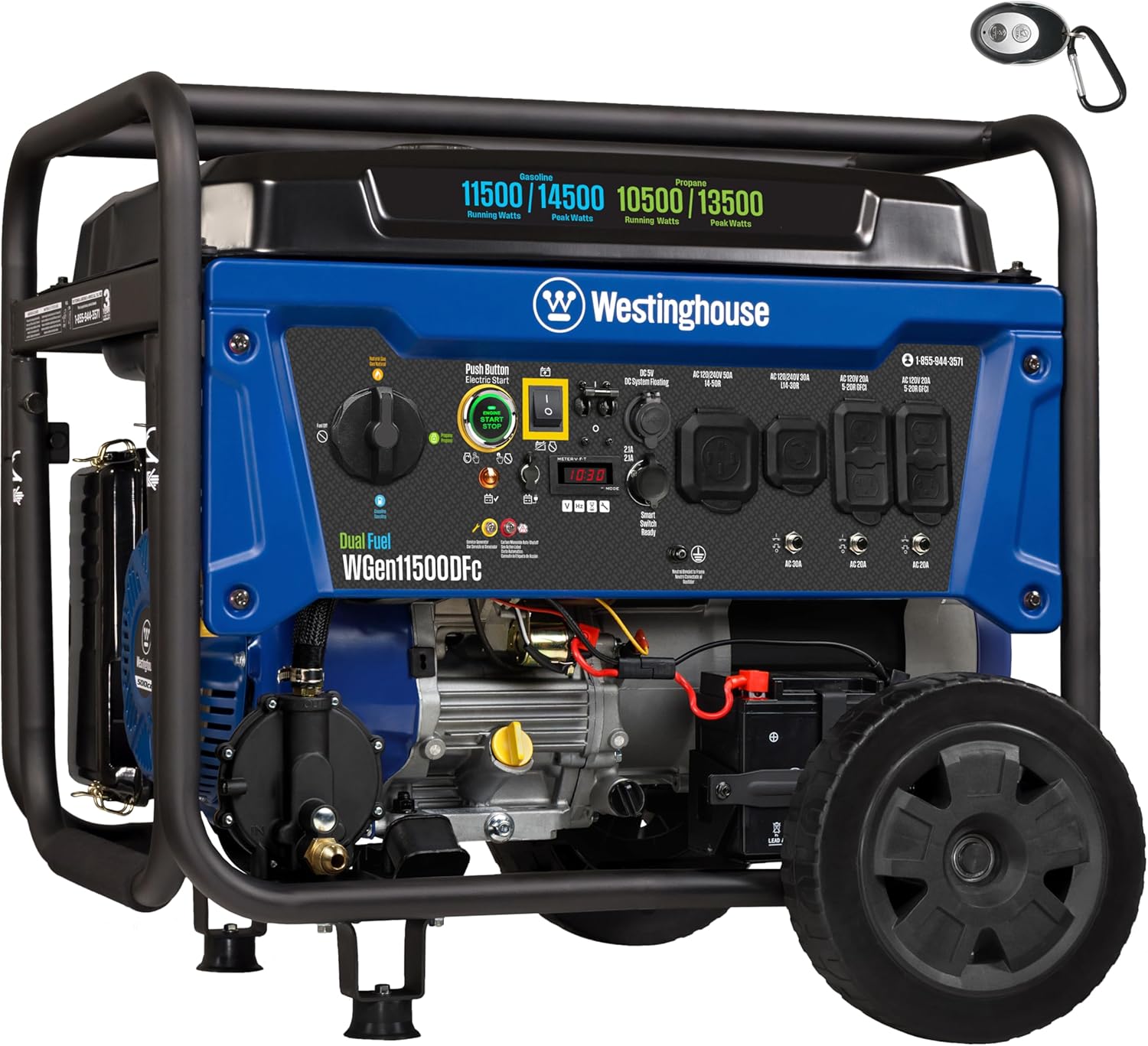 Westinghouse WGen7500DF Dual Fuel Home Backup Portable Generator, 9500 Peak Watts & 7500 Rated Watts, Remote Electric Start, Transfer Switch Ready, Gas & Propane Powered, CARB Compliant Gronata