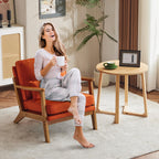 Karl home Accent Chair Wide Armrest Mid-Century Lounge Chair Linen Fabric Armchair with Lumbar Pillow & Solid Wood Frame for Living Room, Bedroom, Balcony, Green Gronata