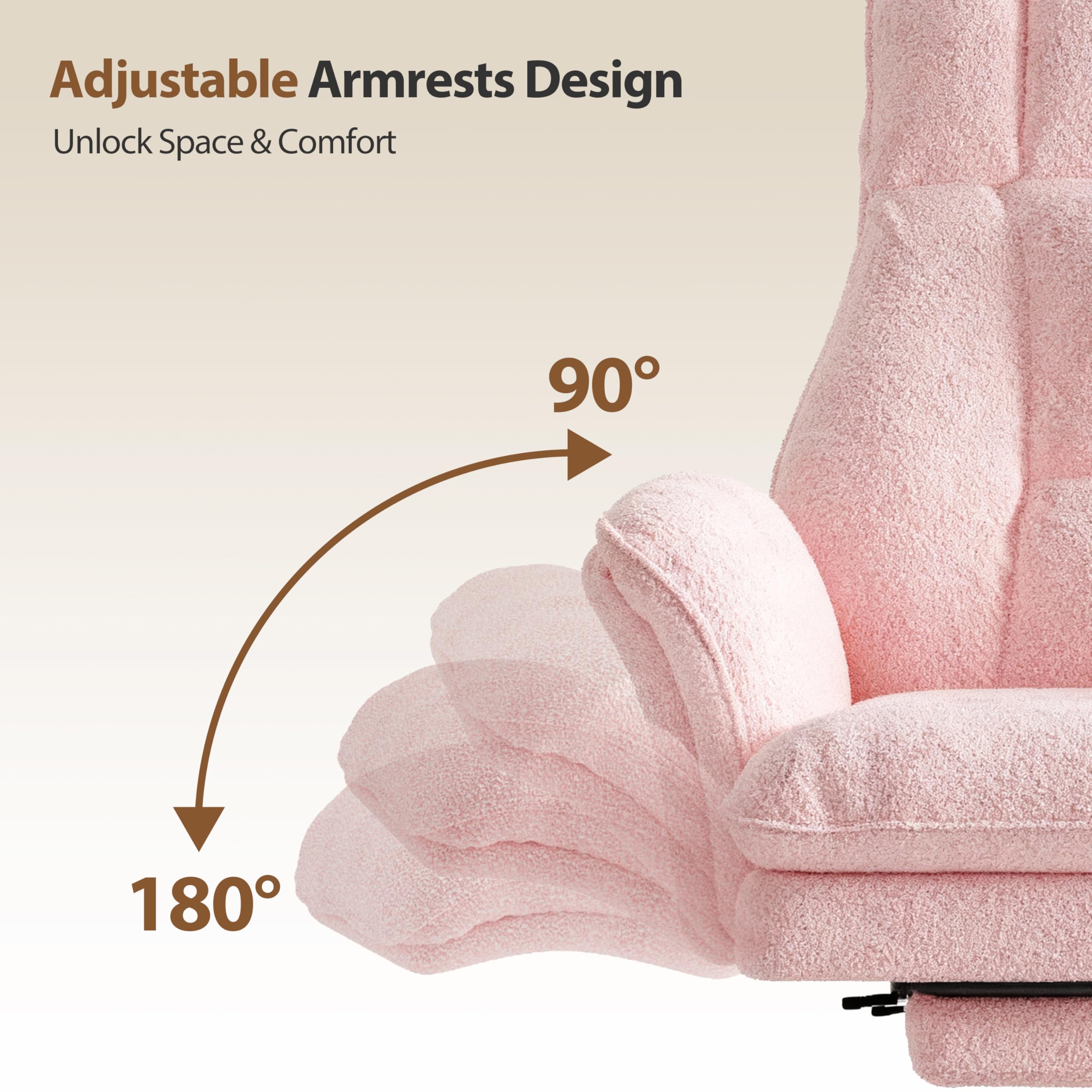 Big and Tall Office Chair, Flip Armrests for Pets & Cross Legged Sitting, Executive Ergonomic Computer Gaming Chair with Foot Rest, Teddy Fleece Wide Seat Reclining Desk Chair, White Vanity Chair Gronata