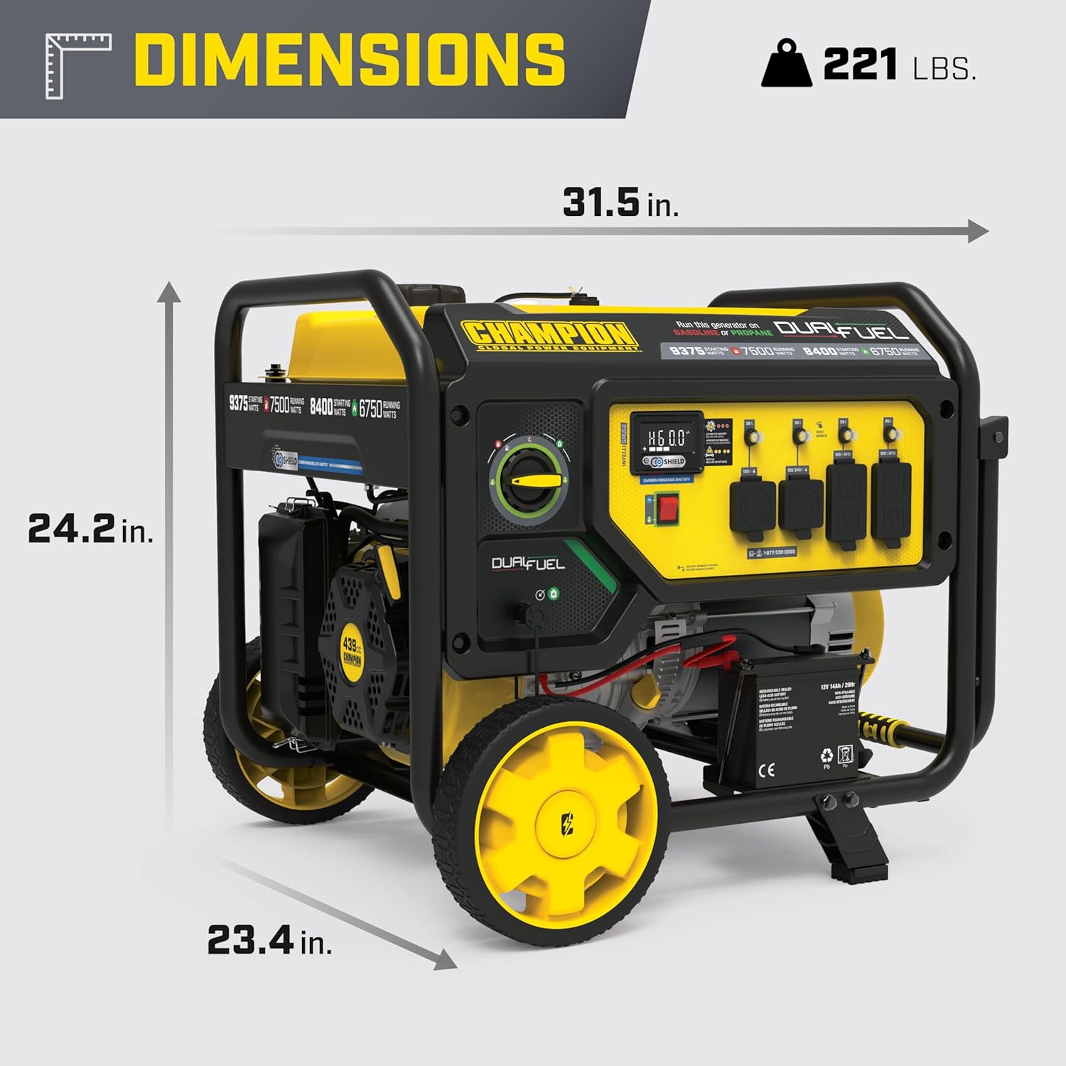 Champion Power Equipment 9375-Watt Dual Fuel Portable Generator with Electric Start and Free 3-Year Warranty Gronata