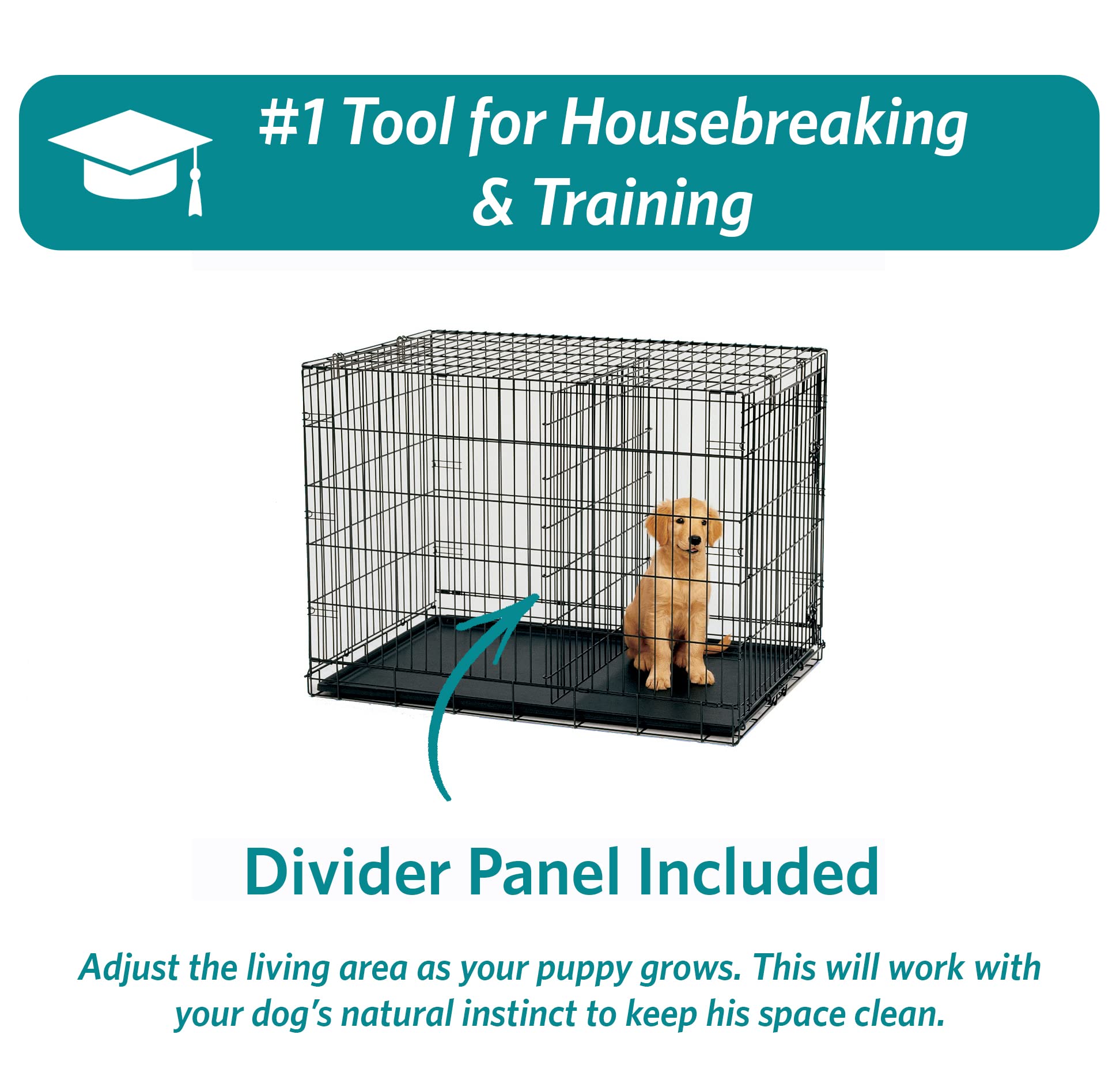 MidWest Homes for Pets 30-Inch iCrate for Medium Breeds, 21-40 lbs, Single Door Folding Dog Crate with Divider Panel, Leak-Proof Tray & Secure Latch, Portable, Durable & Easy to Assemble Gronata