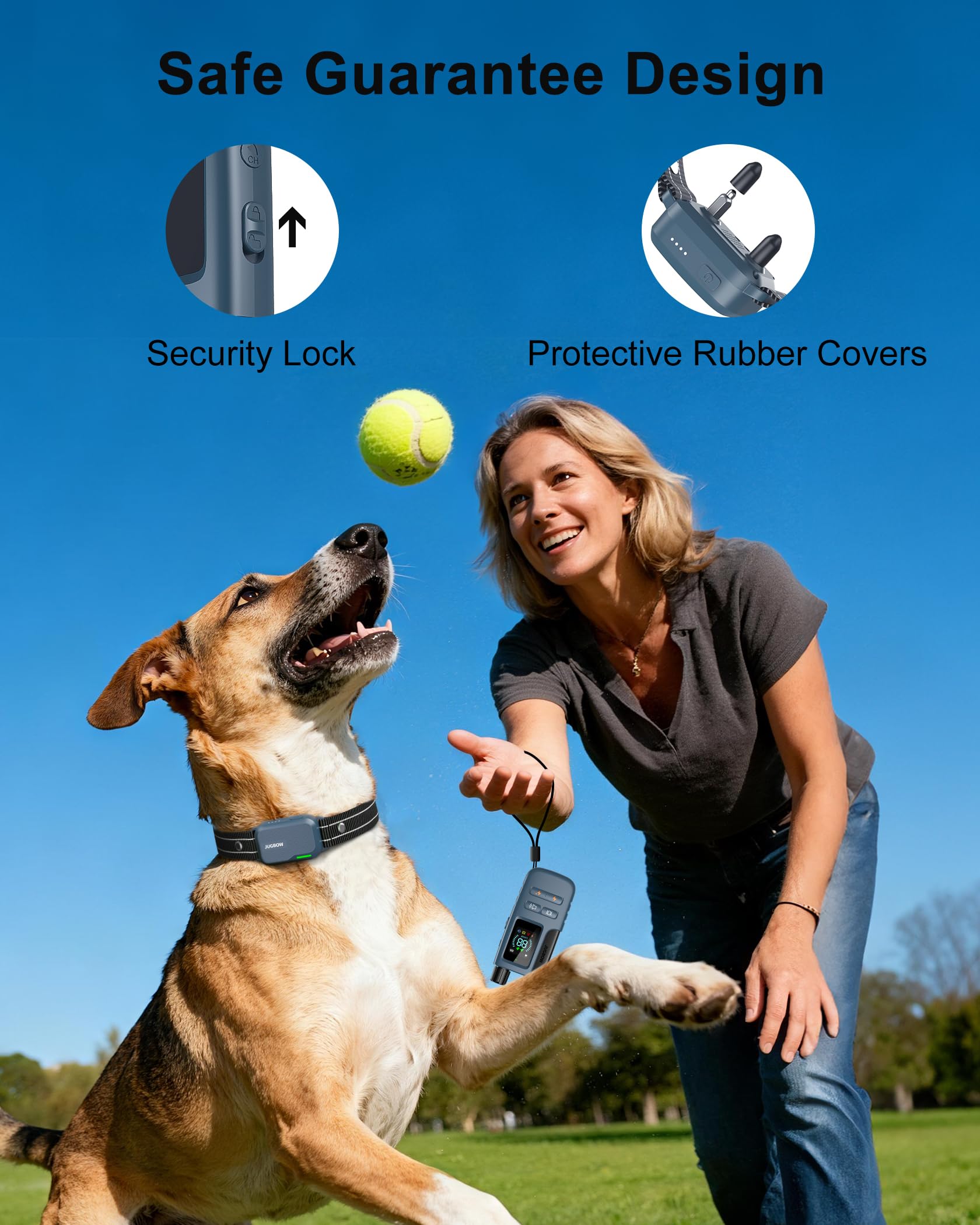 Jugbow Dog Shock Collar - 4500FT Dog Training Collar with Remote, IPX8 Waterproof Electric Dog Collar with 4 Training Modes, Security Lock, Rechargeable eCollar for 10-120lbs Small Medium Large Dogs Gronata