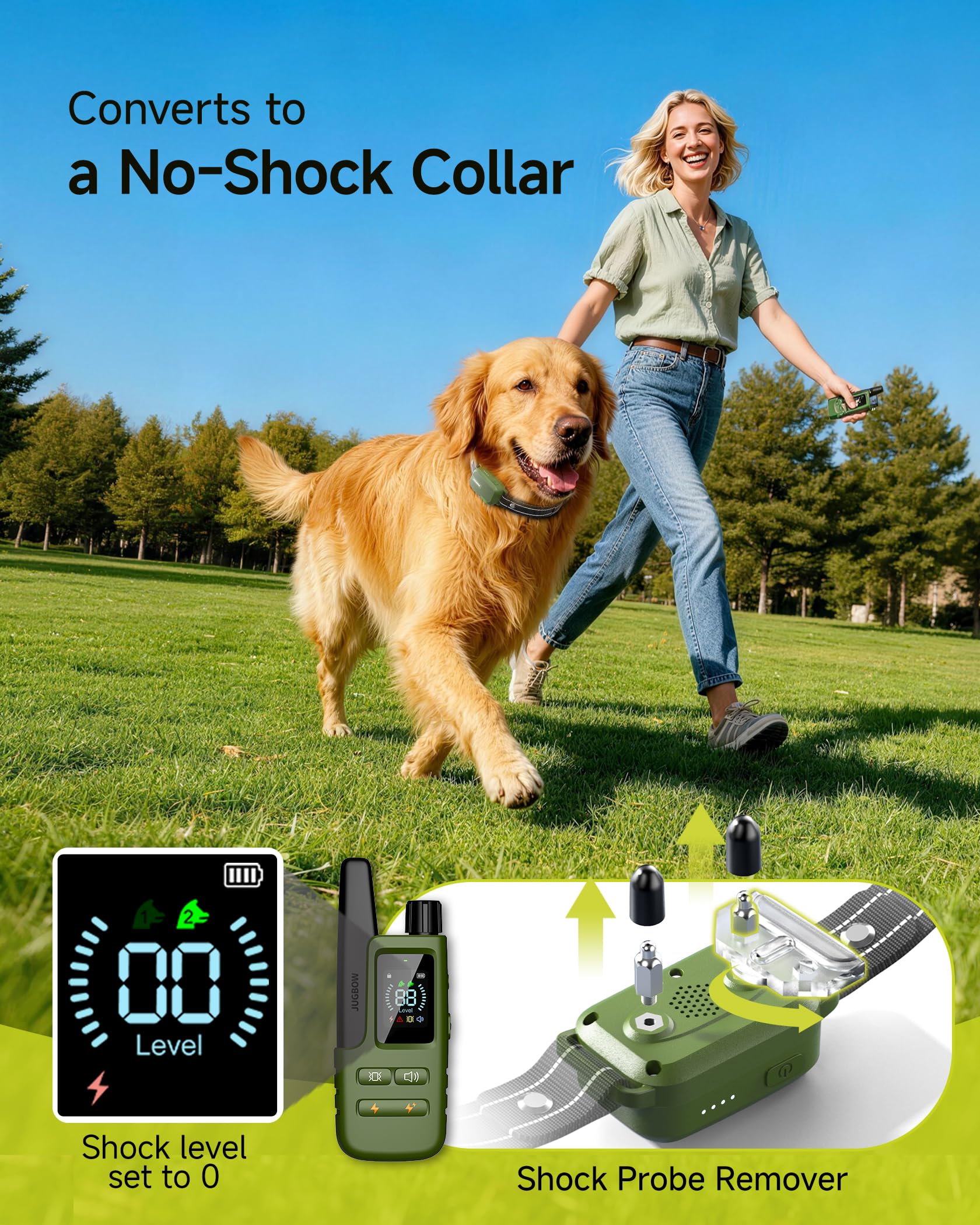 Jugbow Dog Shock Collar - 4500FT Dog Training Collar with Remote, IPX8 Waterproof Electric Dog Collar with 4 Training Modes, Security Lock, Rechargeable eCollar for 10-120lbs Small Medium Large Dogs Gronata