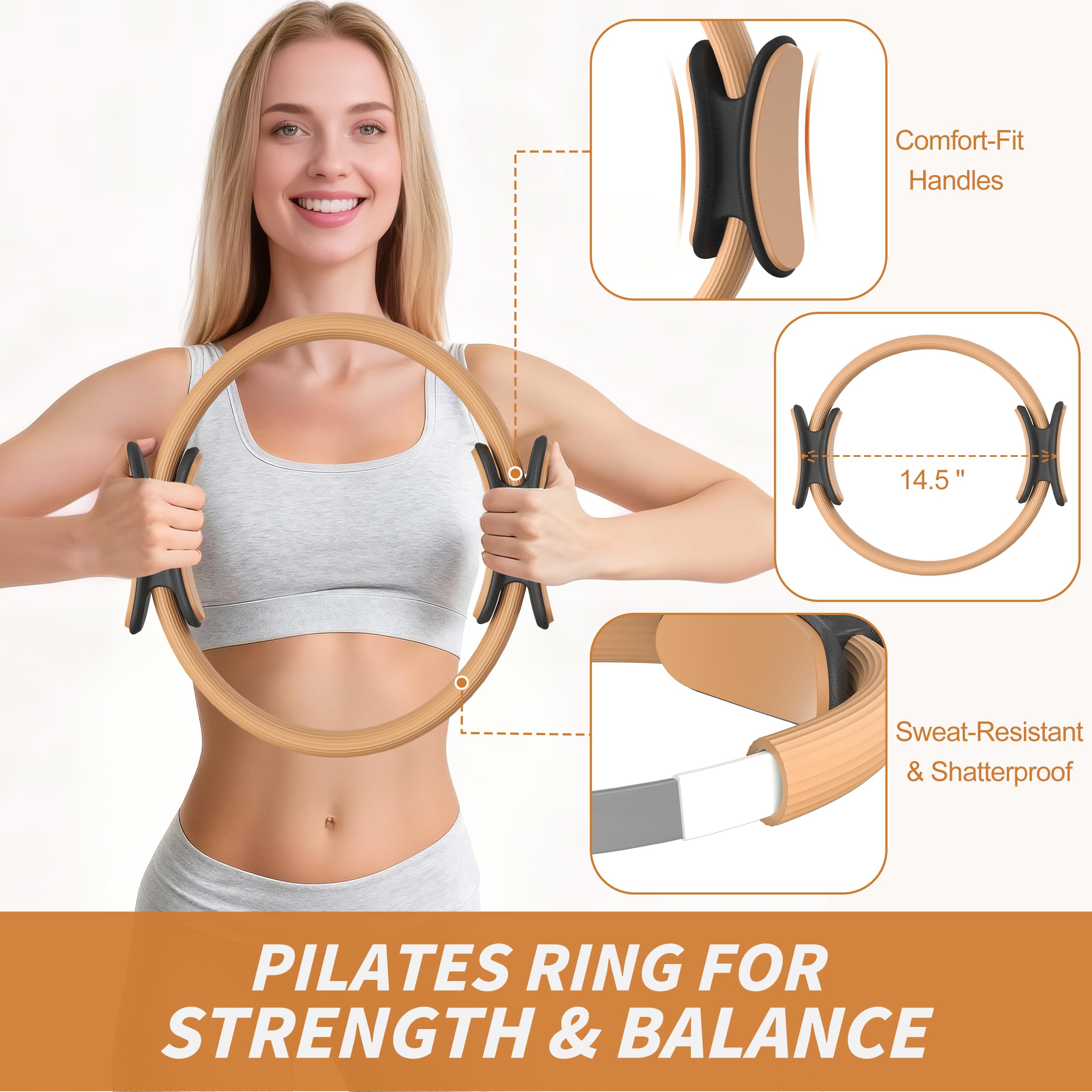 NANATI Pilates Kit 19PCS,Pilates Essentials Kit for Women,Pilates Equipment with 14.5" Pilates Ring and Ball,8 Resistance Bands,Ankle Weights,Sliders & Grip Socks Accessories for Starter Home Workouts Gronata
