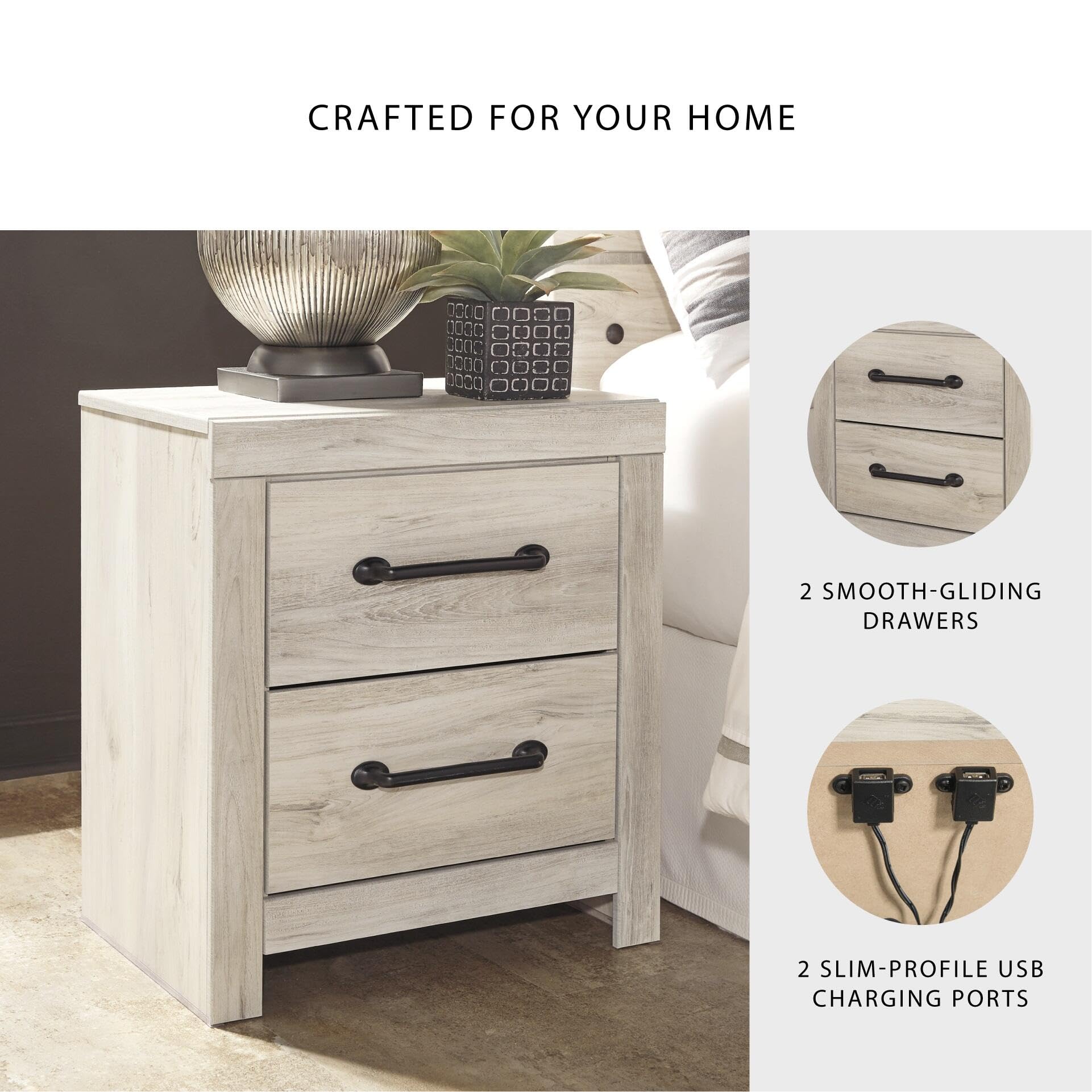 Signature Design by Ashley Wynnlow Rustic 2 Drawer Two Drawer Nightstand, 24.41" Tall, Weathered Gray Gronata