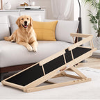 Chuiendi Dog Ramp for High Bed, Couch, Car, Pet Ramps 55.12" Long Adjustable 19.3"-27.17" Wooden Dog Step with Anti-slip Rubber Mat & Safety Side Rails for Small Medium Large Older Pets, up to 250 lbs Gronata