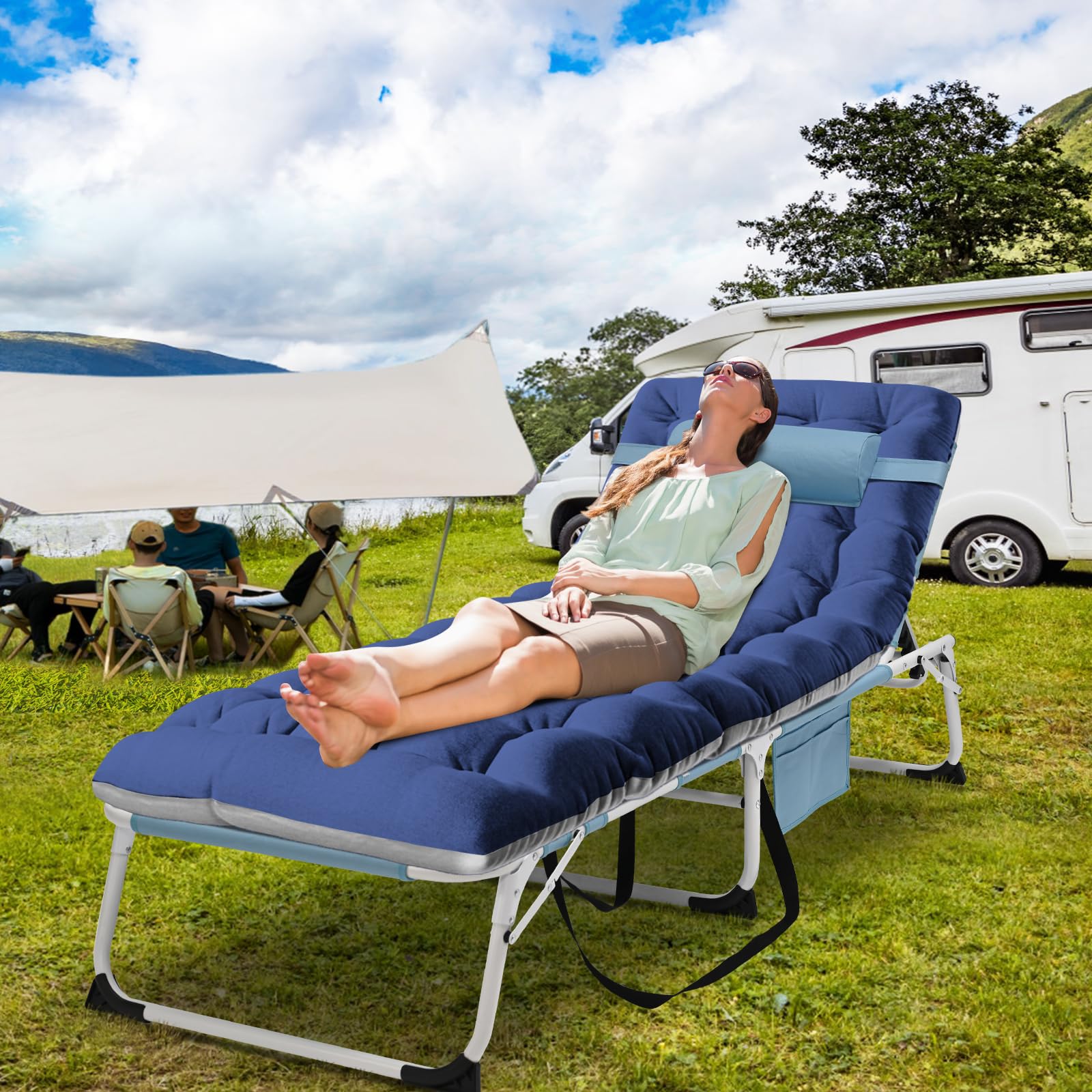 DoCred Heavy Duty Chaise Lounge Chair, Adjustable 5-Position Folding Chaise Lounge Chairs for Outside, Portable Lay Flat Beach Lounge Chair for Outdoor Sunbathing Beach Pool Lawn Camping Gronata