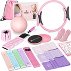 NANATI Pilates Kit 19PCS,Pilates Essentials Kit for Women,Pilates Equipment with 14.5" Pilates Ring and Ball,8 Resistance Bands,Ankle Weights,Sliders & Grip Socks Accessories for Starter Home Workouts Gronata