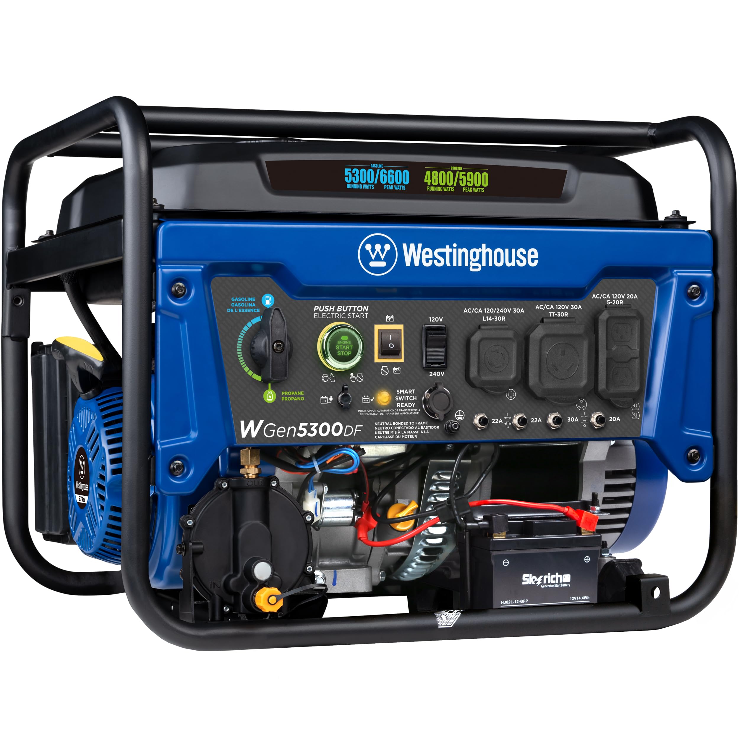 Westinghouse 6600 Peak Watt Home Backup Portable Generator, Transfer Switch Ready 30A Outlet, RV Ready 30A Outlet, Gas Powered, CO Sensor Gronata