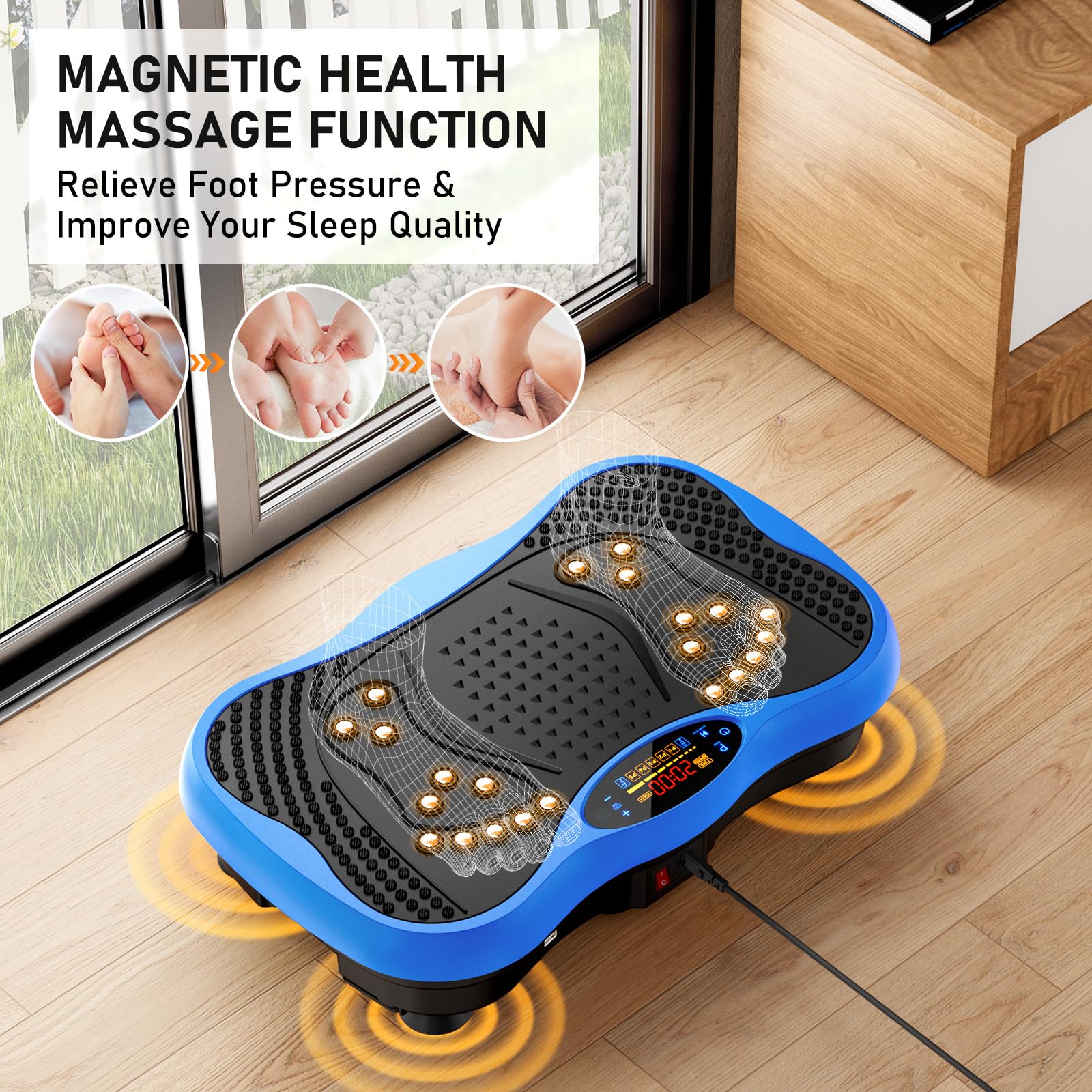 GLYLF Vibration Plate Exercise Machine, 130 Levels Full Body Workout Vibrating Plate for Lymphatic Drainage Weight Loss, 450 Lbs Capacity Shake Platform with Resistance Bands Bluetooth for Women Men Gronata