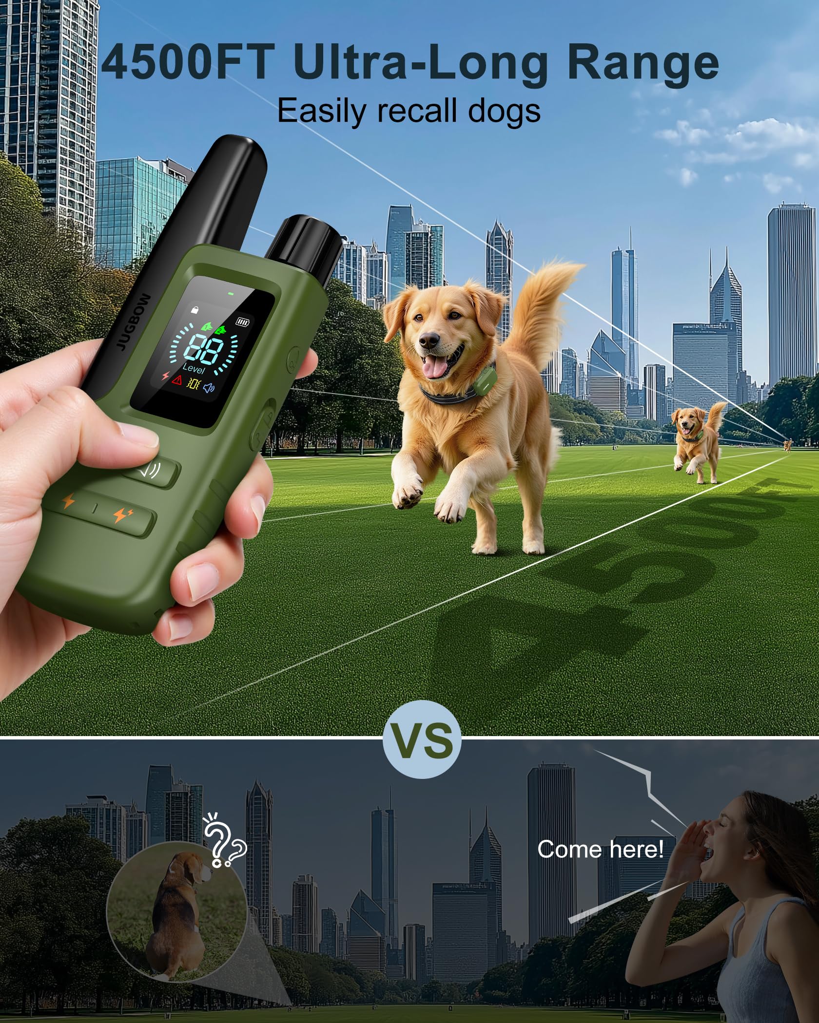 Jugbow Dog Shock Collar - 4500FT Dog Training Collar with Remote, IPX8 Waterproof Electric Dog Collar with 4 Training Modes, Security Lock, Rechargeable eCollar for 10-120lbs Small Medium Large Dogs Gronata