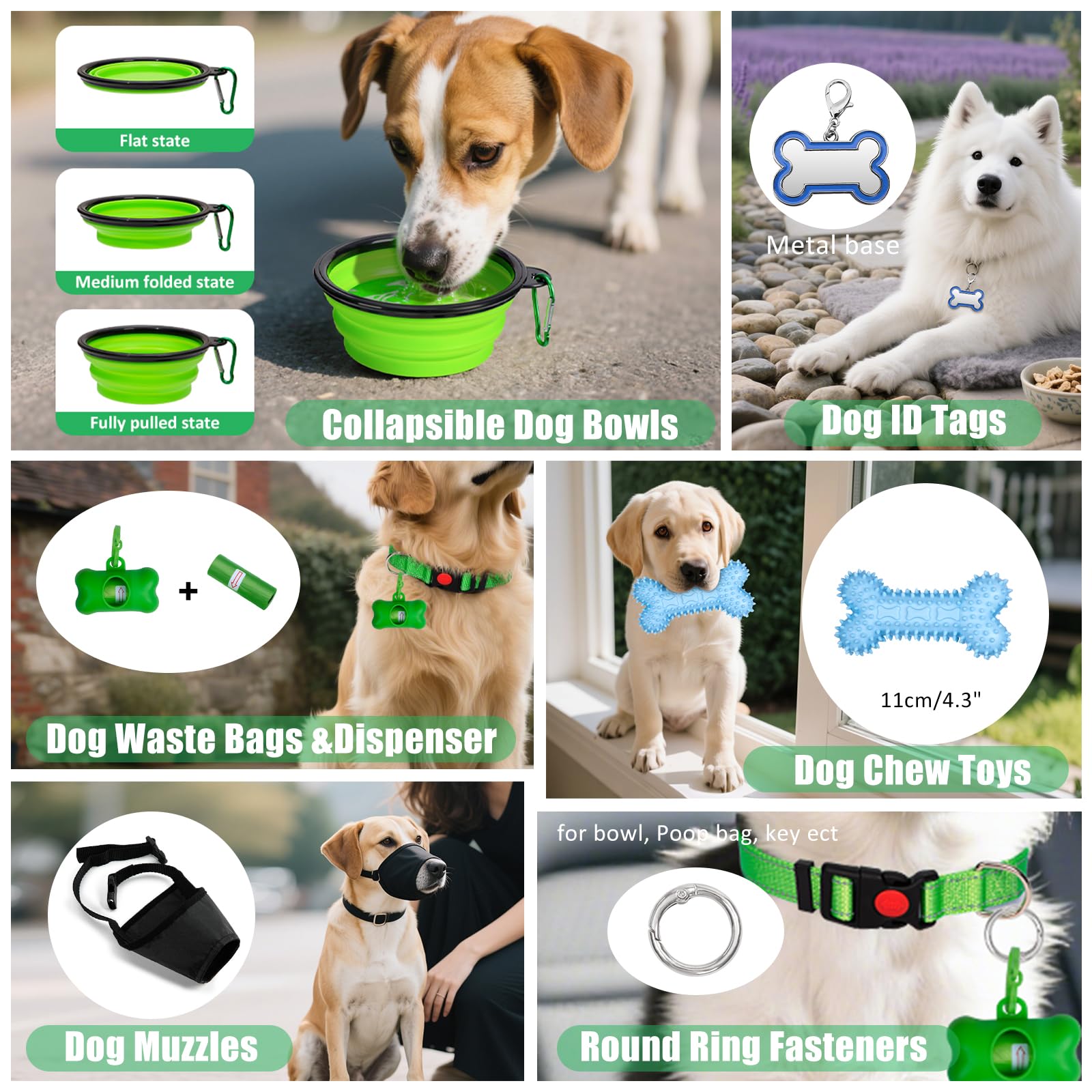YXFDOYT No Pull Dog Harness Adjustable Collar & Leash Set - Dog Halter Harnesses Collapsible Bowls & Poop Bag Dispenser Muzzle ID Tags Toys Fits Small Medium Large Dogs (Pink-L) Gronata