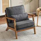 Karl home Accent Chair Wide Armrest Mid-Century Lounge Chair Linen Fabric Armchair with Lumbar Pillow & Solid Wood Frame for Living Room, Bedroom, Balcony, Green Gronata