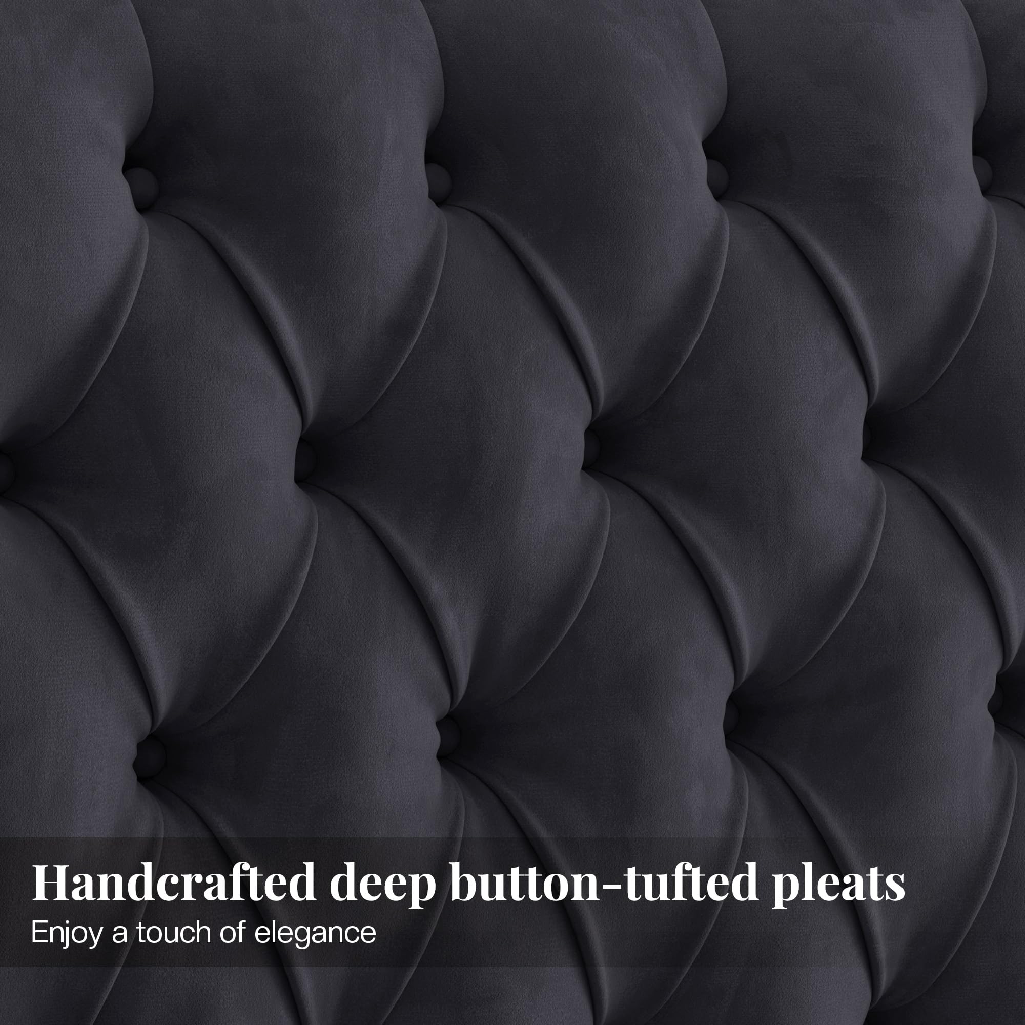 Jocisland Queen Size Bed Frame 61.4" Extra Tall Wingback Headboard Velvet Upholstered Deep Button Tufted Platform Bed with Solid Wood Legs & Wood Slats, No Box Spring Needed, Black Gronata