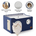 Bedsure Cat Beds for Indoor Cats - Large Cat Cave for Pet Cat House with Fluffy Ball Hanging and Scratch Pad, Foldable Cat Hideaway, 16.5x16.5x13 inches, Grey Gronata