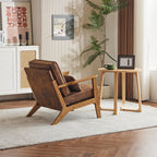 Karl home Accent Chair Wide Armrest Mid-Century Lounge Chair Linen Fabric Armchair with Lumbar Pillow & Solid Wood Frame for Living Room, Bedroom, Balcony, Green Gronata