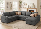 HONBAY Sectional Sleeper Sofa with Pull Out Bed U-Shape Sectional Couch Sleeper Bed with Storage Chaise 6 Seater Sleeper Sectional Sofa, Light Grey Gronata