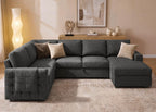 HONBAY Sectional Sleeper Sofa with Pull Out Bed U-Shape Sectional Couch Sleeper Bed with Storage Chaise 6 Seater Sleeper Sectional Sofa, Light Grey Gronata