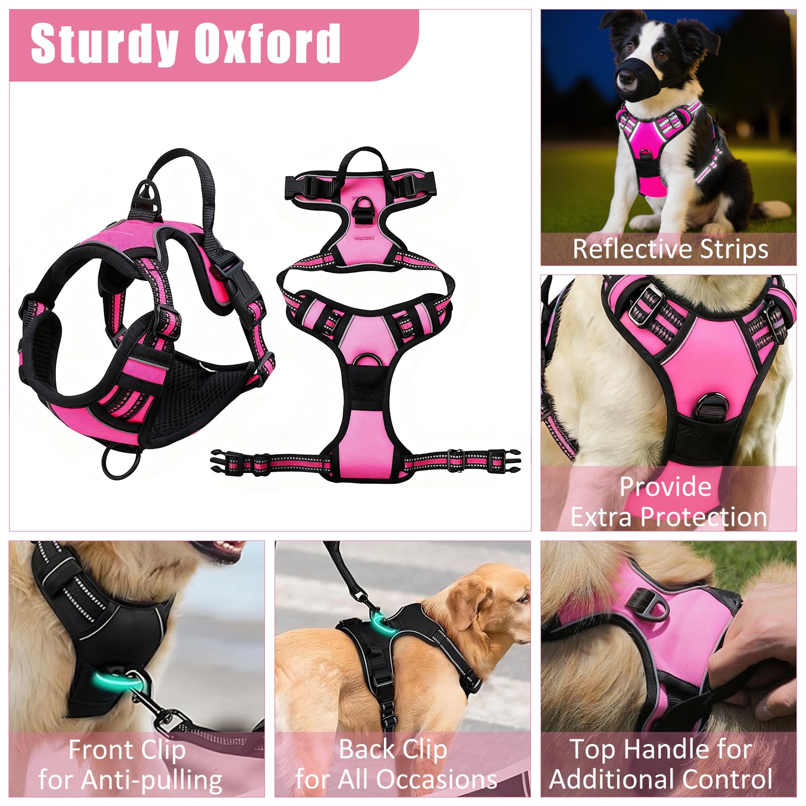 YXFDOYT No Pull Dog Harness Adjustable Collar & Leash Set - Dog Halter Harnesses Collapsible Bowls & Poop Bag Dispenser Muzzle ID Tags Toys Fits Small Medium Large Dogs (Pink-L) Gronata