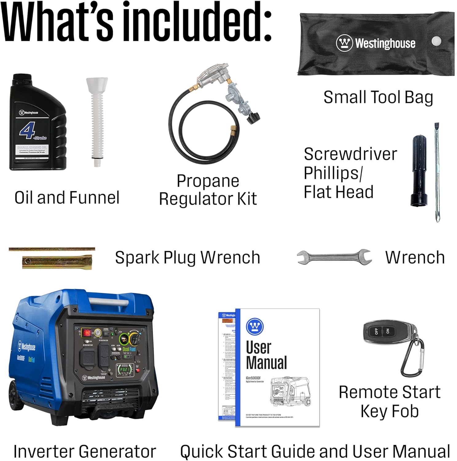 Westinghouse 5000 Peak Watt Super Quiet Dual Fuel Portable Inverter Generator, Remote Electric Start, Gas & Propane Powered, RV Ready 30A Outlet, Parallel Capable, Blue/Black Gronata