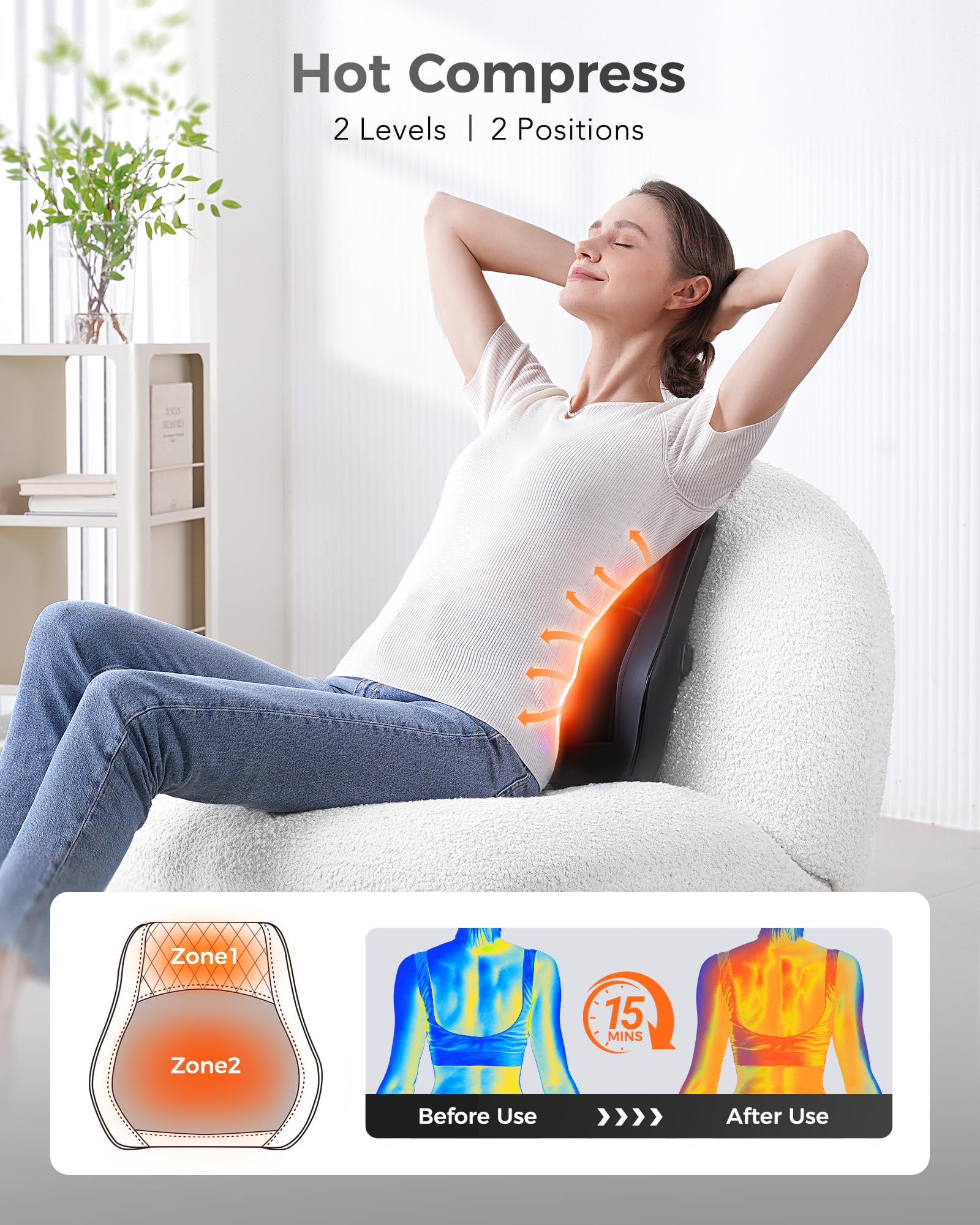 Boriwat Back Massager with Heat, 3D Kneading Massage Pillow for Back, Neck, Shoulder, Leg Pain Relief Deep Tissue, Gifts for Women Men Mom Dad Gronata