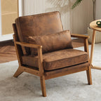 Karl home Accent Chair Wide Armrest Mid-Century Lounge Chair Linen Fabric Armchair with Lumbar Pillow & Solid Wood Frame for Living Room, Bedroom, Balcony, Green Gronata