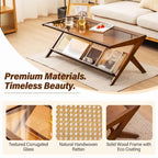 Tiita Rattan Coffee Table, Bamboo Accent Bedside Tables, Glass Nightstand Side Table, Boho Wooden End Table with Storage for Living Room,Living Room, Dining Room, Tea, Home Décor Gronata