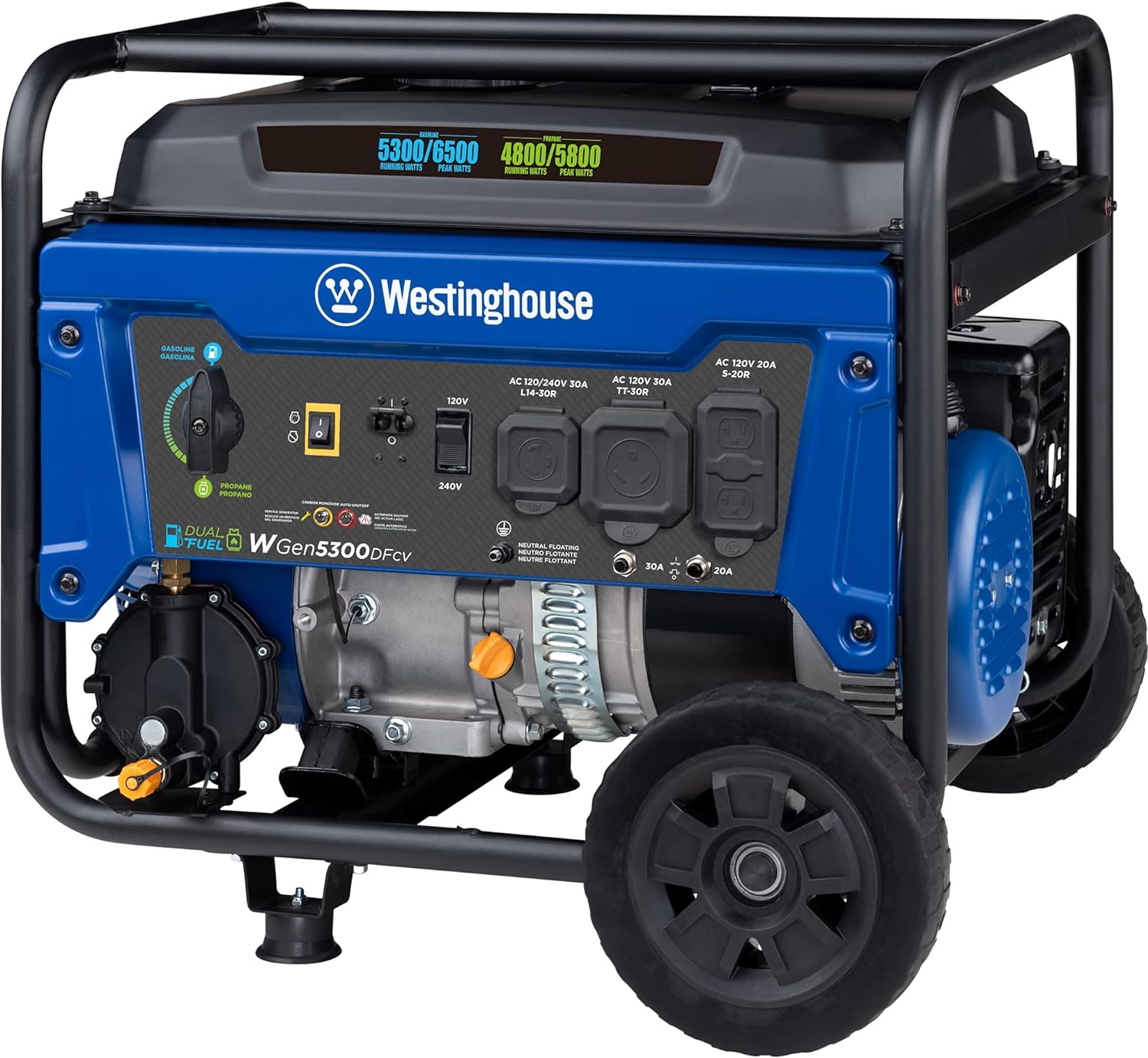Westinghouse 6500 Watt Dual Fuel Home Backup Portable Generator, Transfer Switch Ready 30A Outlet, RV Ready 30A Outlet, CO Sensor Gronata