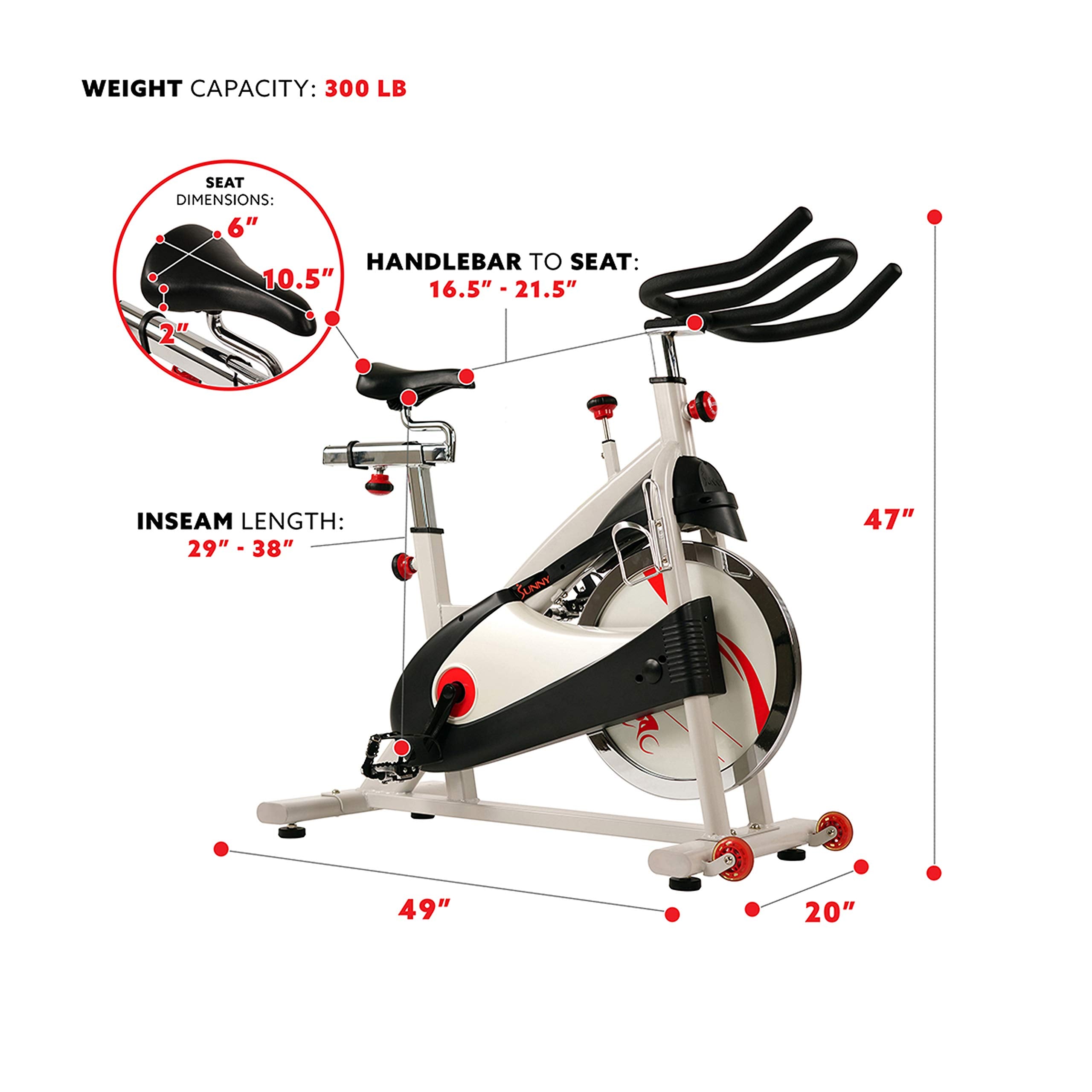 Sunny Health & Fitness Indoor Cycling Exercise Bike with SPD pedals - SF-B1509, White, 47 L x 20 W x 47 5 H Gronata