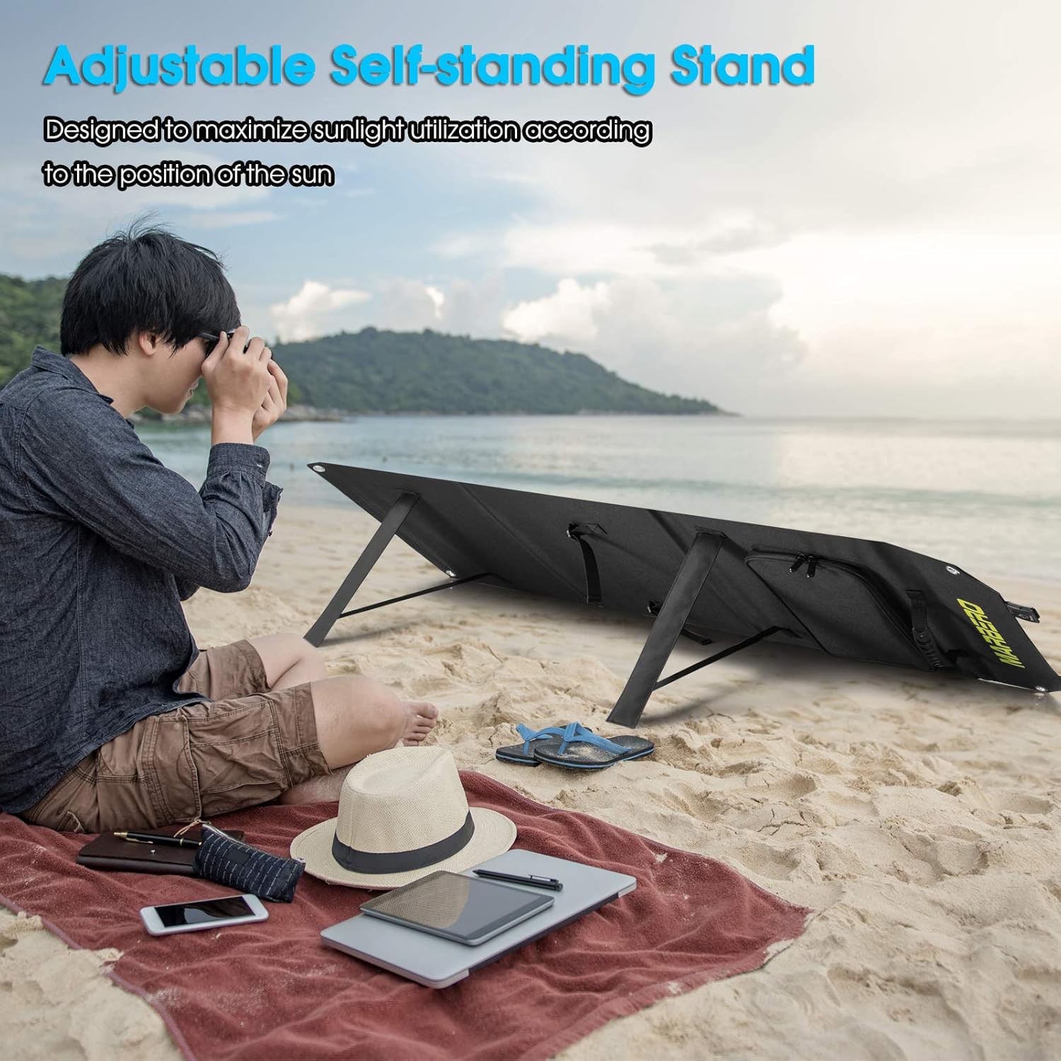 MARBERO 60W Portable Solar Panel 60 Watt Foldable Solar Panel for Solar Generators IP65 Waterproof 23% High Efficiency USB Port & DC Output(10 Changeable Adapters) for Outdoor Camping Travel Cloudy Gronata